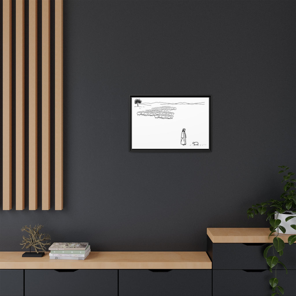Framed Matte Canvas Print — Minimal The Good Shepherd & Flock Line Art