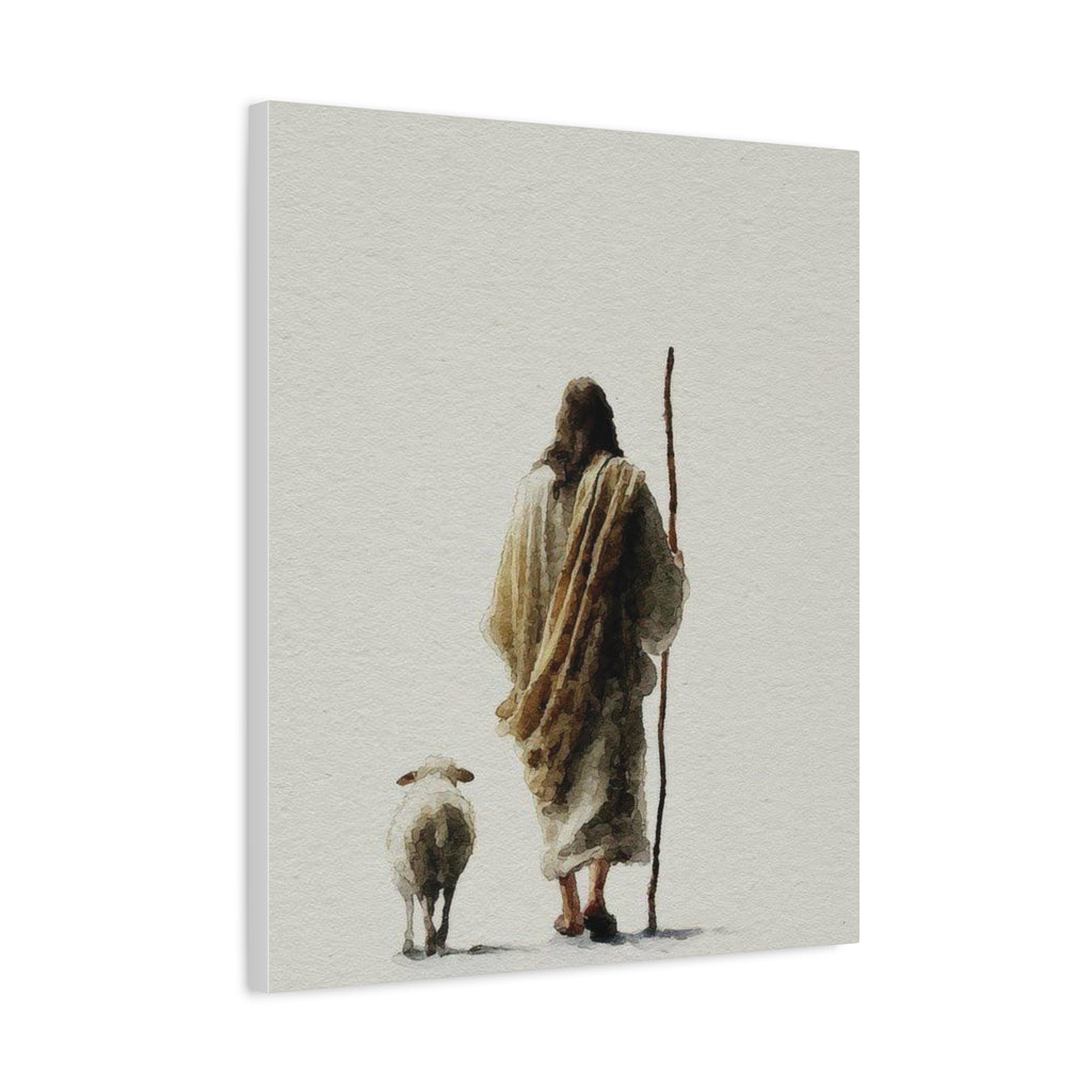 Christian Shepherd Canvas Print – Jesus With Lamb Matte Stretched Wall Art