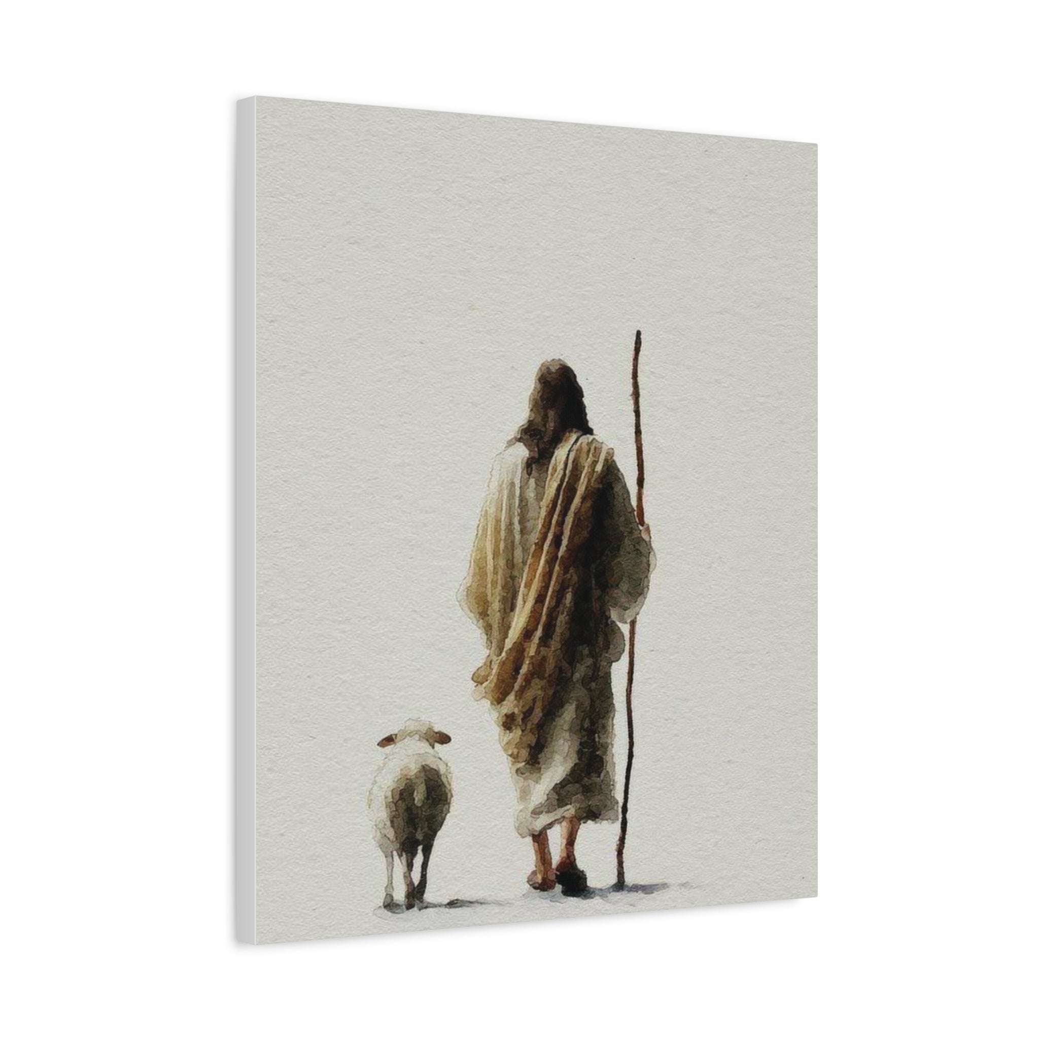 Christian Shepherd Canvas Print – Jesus With Lamb Matte Stretched Wall Art