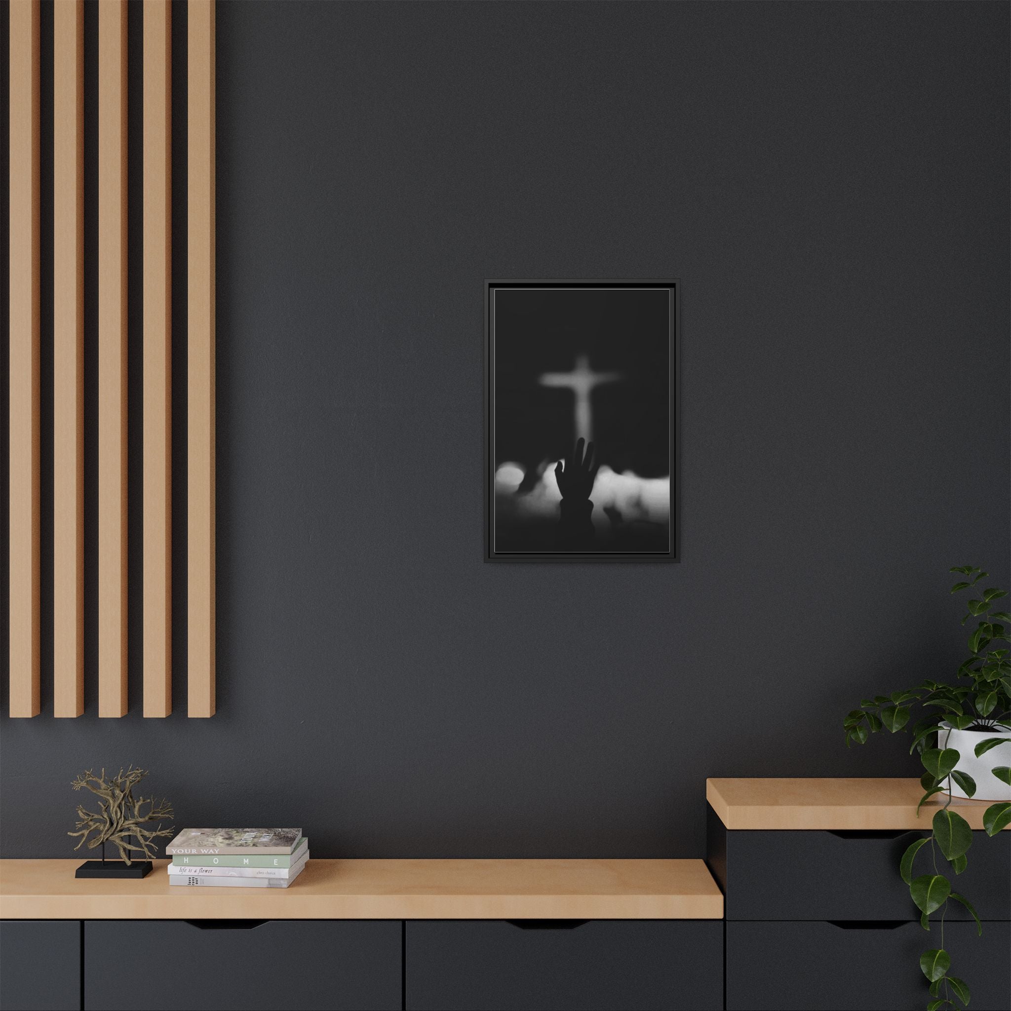 Framed Matte Canvas - Worship Silhouette Cross Wall Art