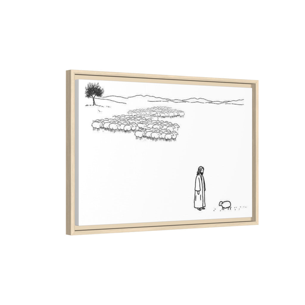 Framed Matte Canvas Print — Minimal The Good Shepherd & Flock Line Art