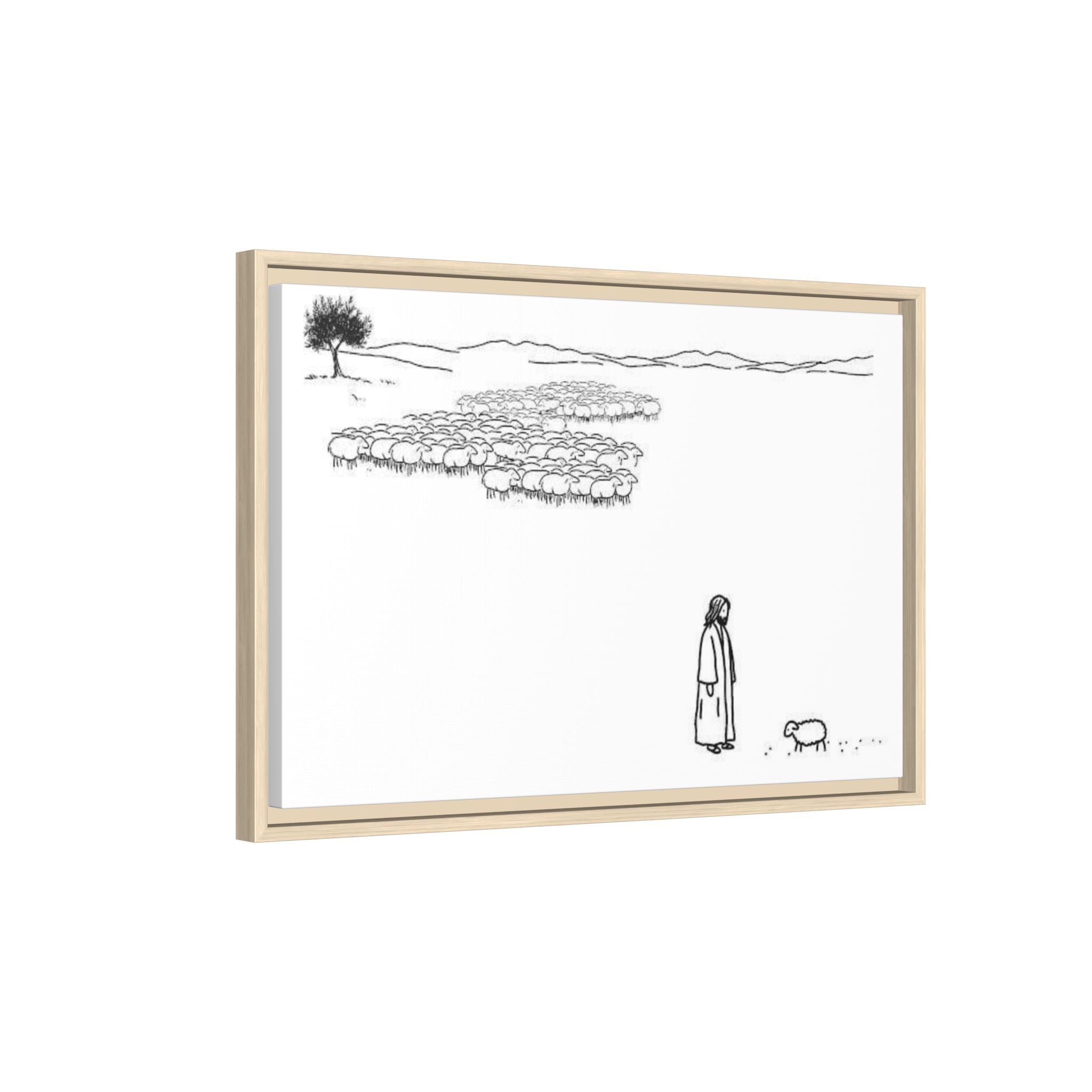 Framed Matte Canvas Print — Minimal The Good Shepherd & Flock Line Art