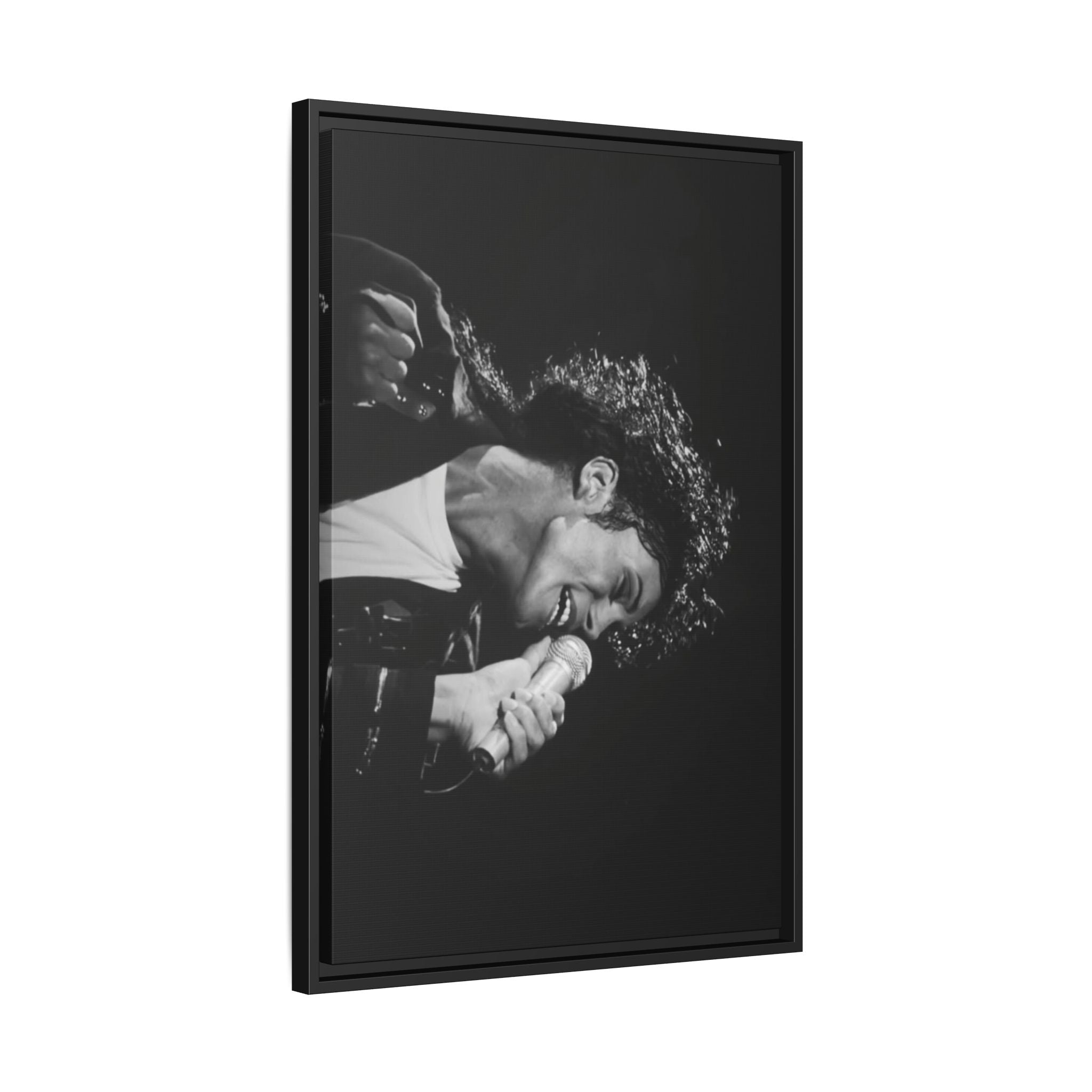Black & White Rock Singer Matte Canvas Print (Framed)