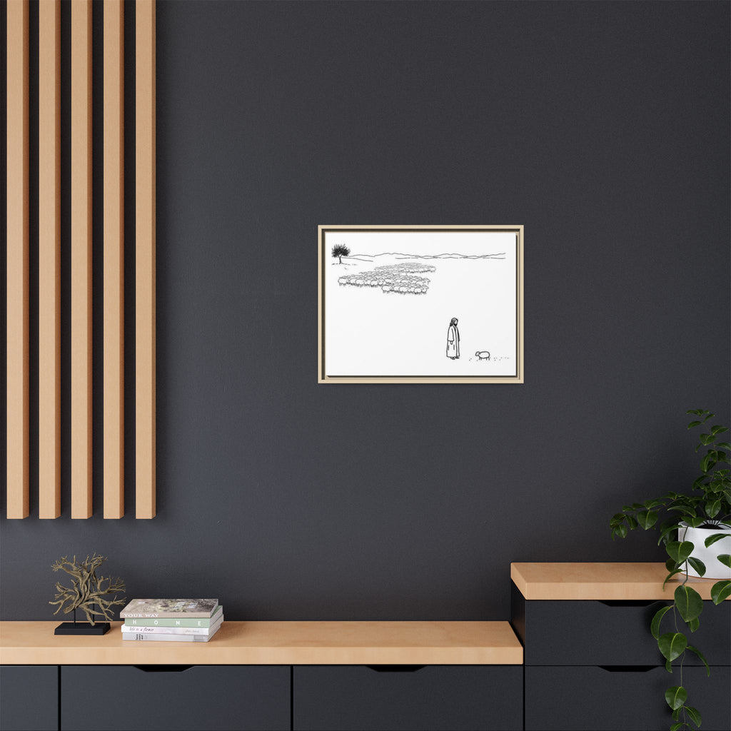Framed Matte Canvas Print — Minimal The Good Shepherd & Flock Line Art