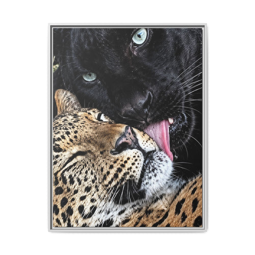 Big Cat Portrait Matte Canvas Framed — 'Perfect' Love-Themed Multi-Color Wall Art