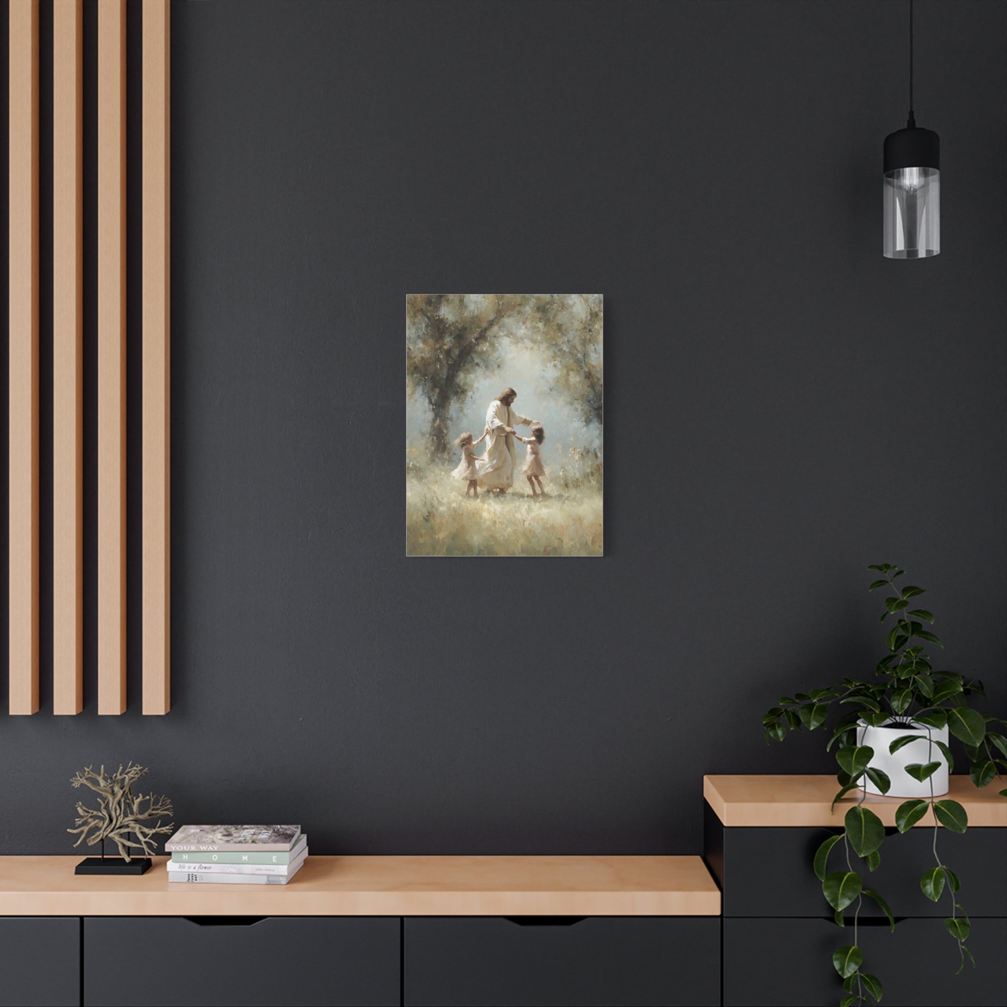 Jesus Dancing with Children Matte Canvas Wall Art — Religious Christian Home Decor