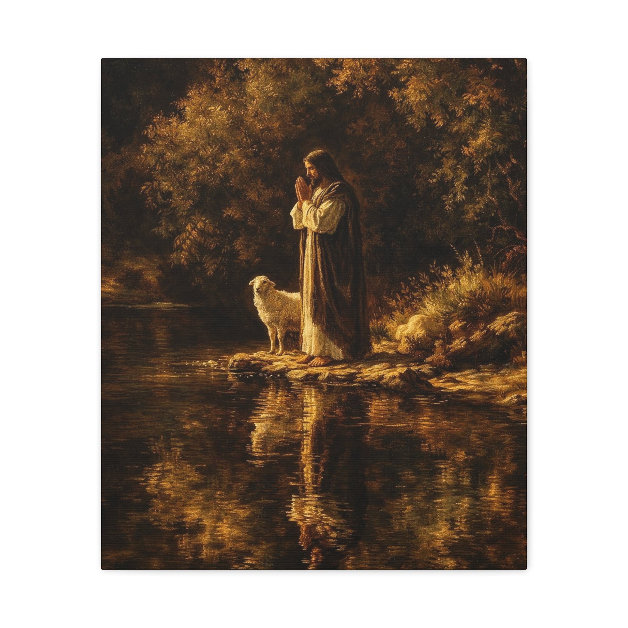 Jesus with Lamb Matte Canvas Wall Art – Peaceful Christian Religious Decor