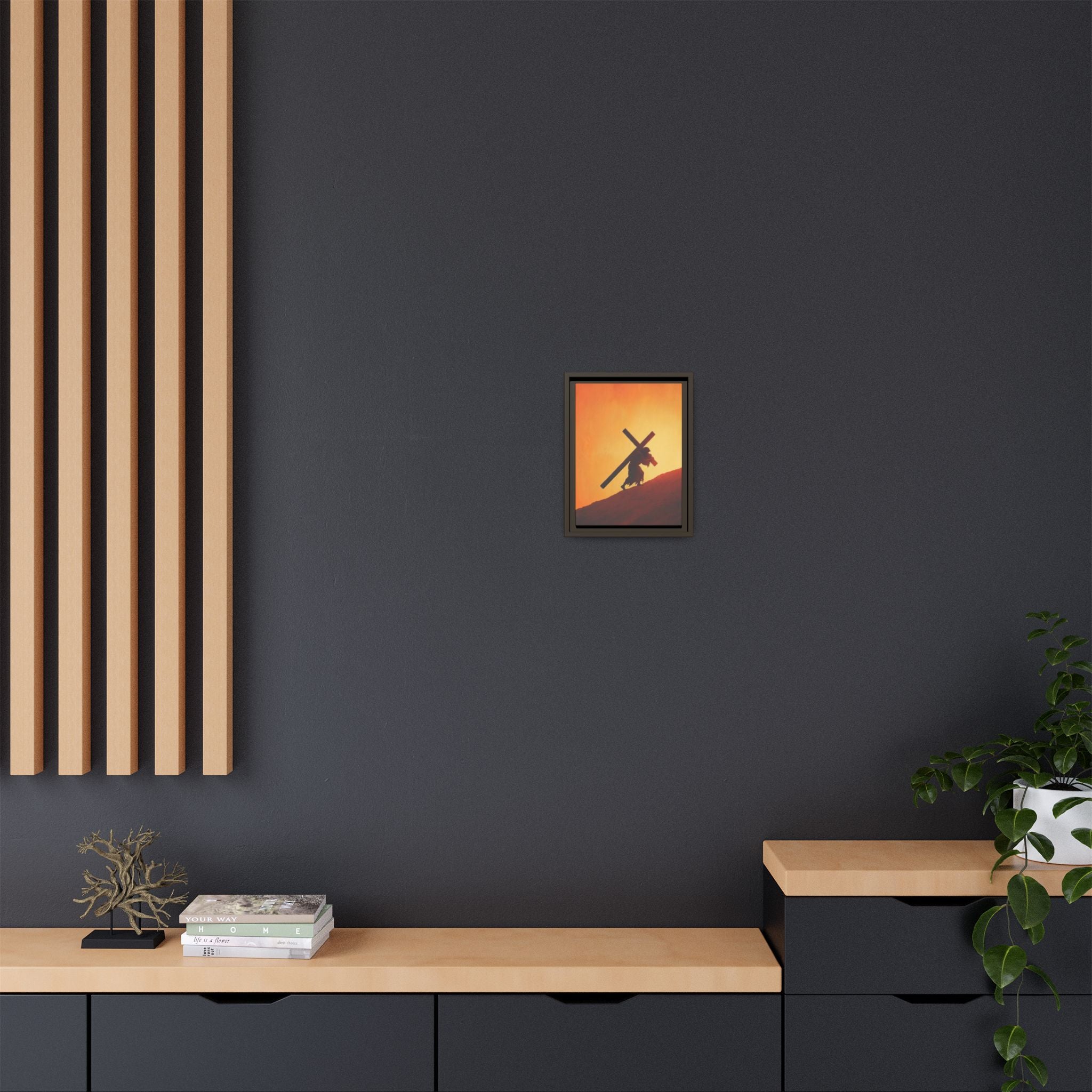 Jesus Christ Carrying Cross Framed Canvas — 'The World On His Shoulder' Sunset Art