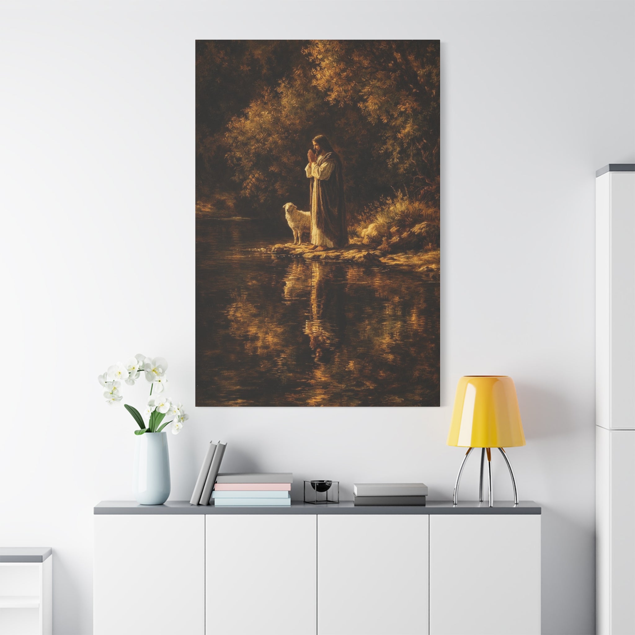 Jesus with Lamb Matte Canvas Wall Art – Peaceful Christian Religious Decor
