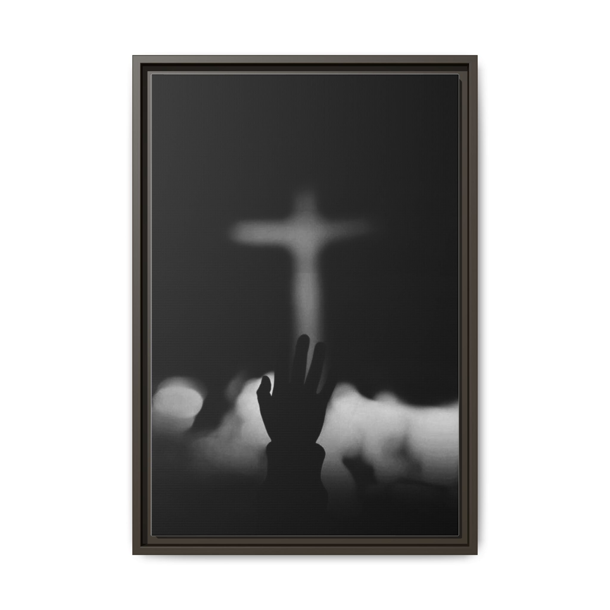 Framed Matte Canvas - Worship Silhouette Cross Wall Art