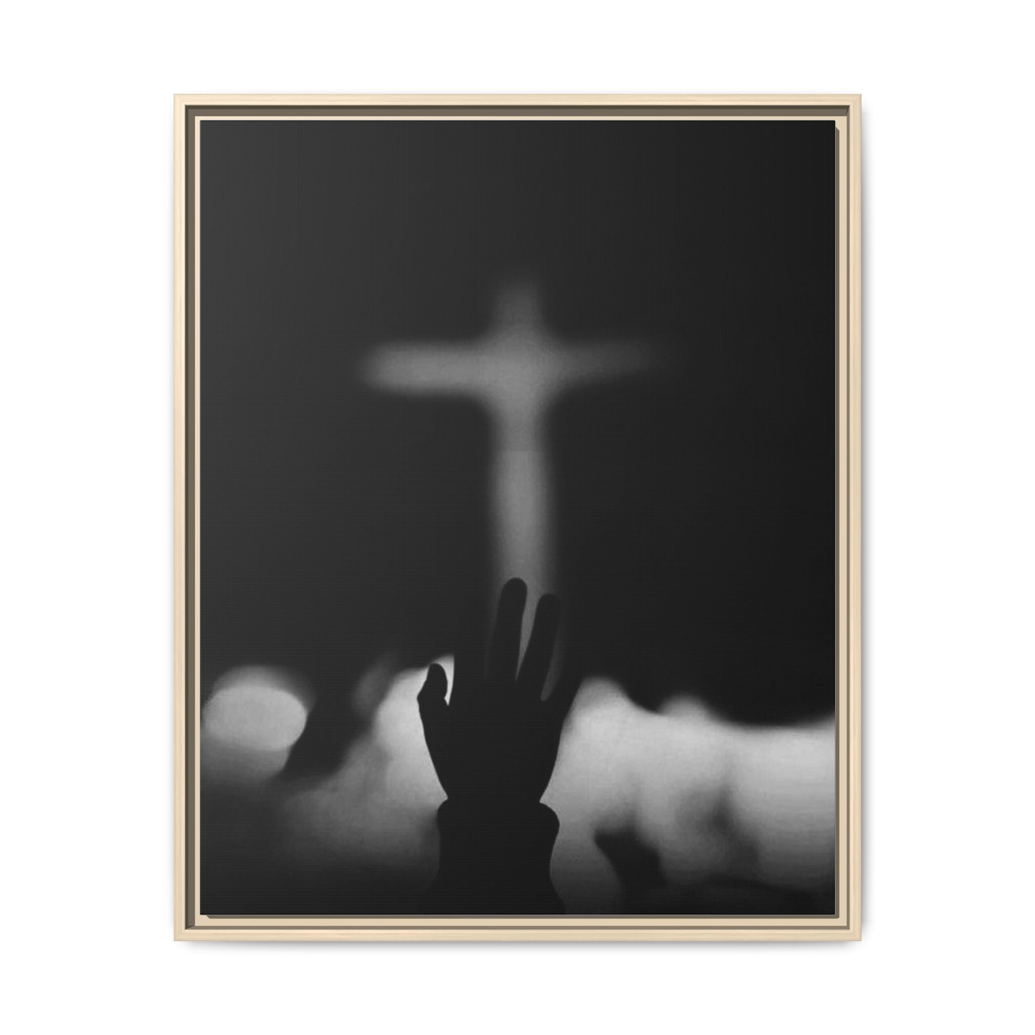 Framed Matte Canvas - Worship Silhouette Cross Wall Art