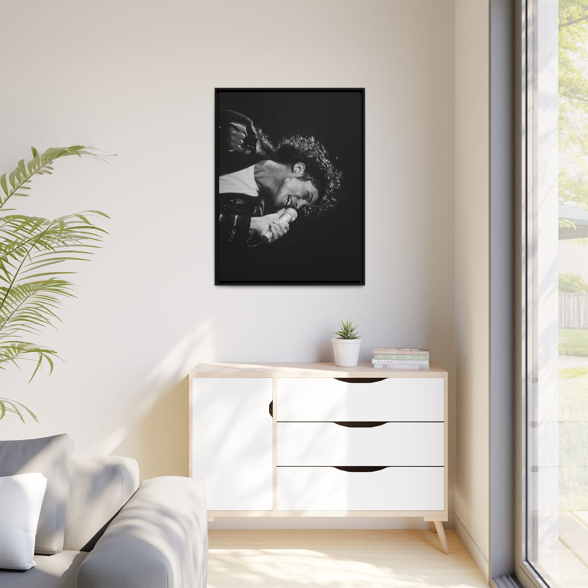 Black & White Rock Singer Matte Canvas Print (Framed)