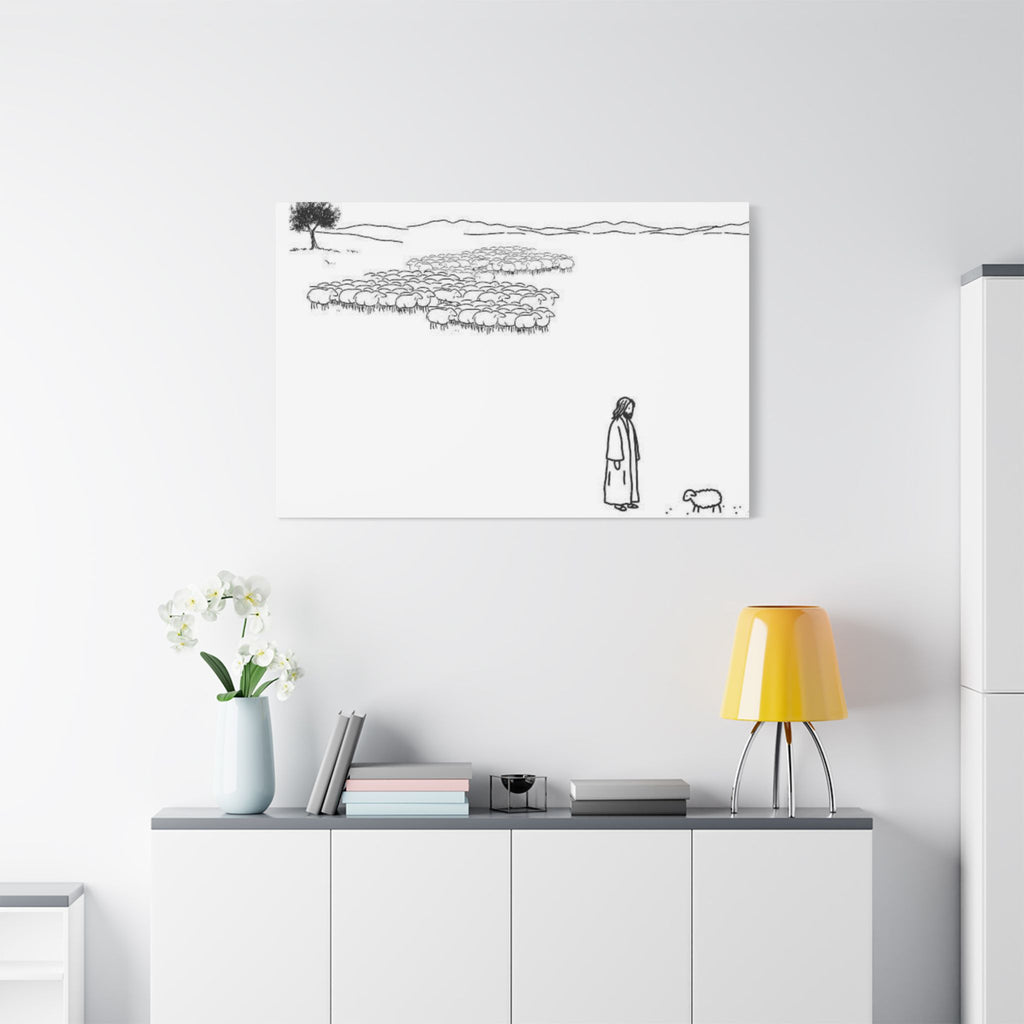Jesus With One Lost Sheep Satin Canvas Wall Art