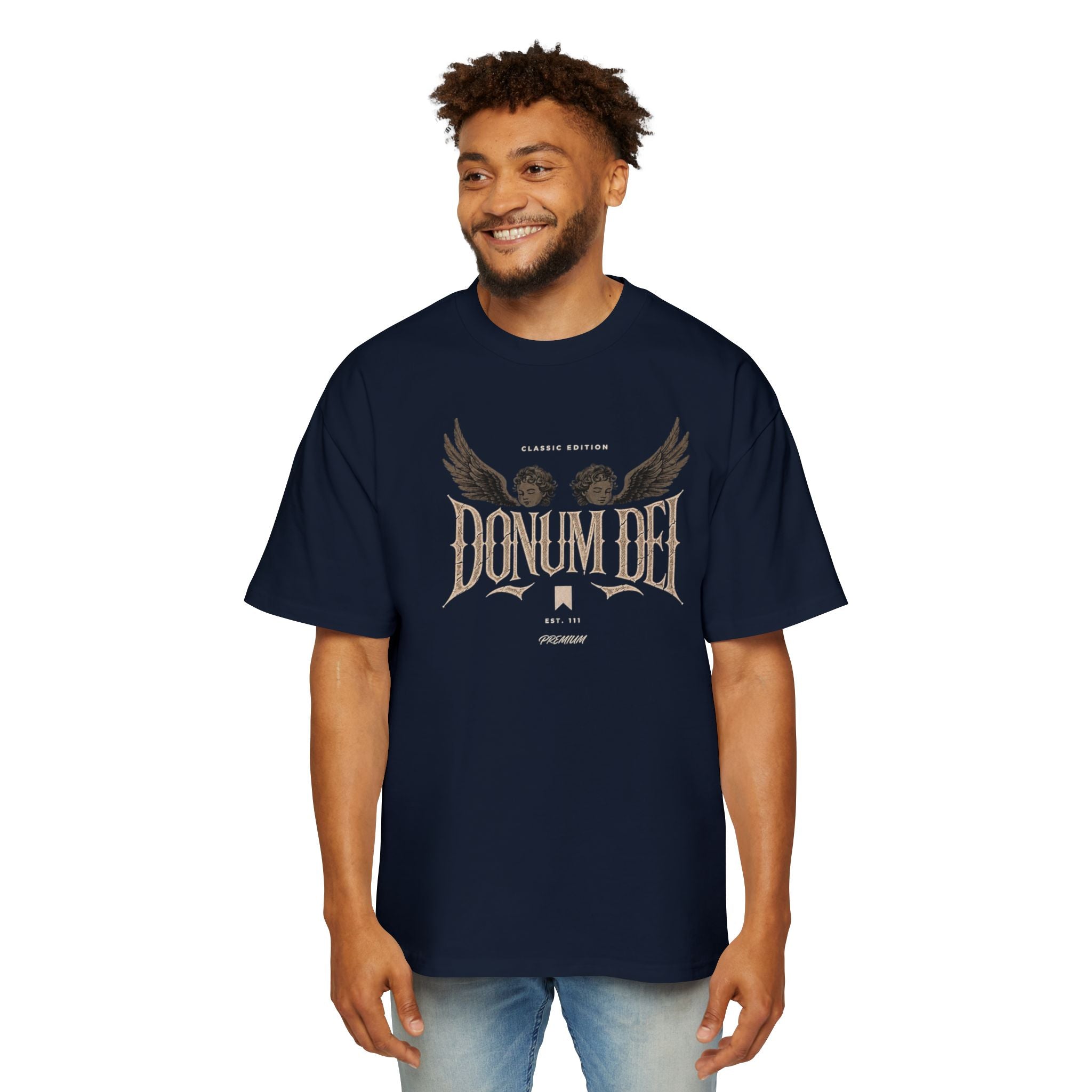 Donum Dei Graphic Tee — Angel Wings Men's Oversized T-Shirt
