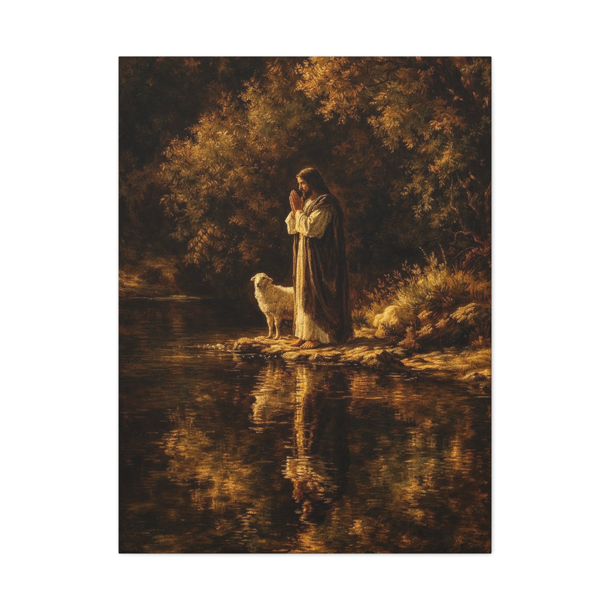 Jesus with Lamb Matte Canvas Wall Art – Peaceful Christian Religious Decor