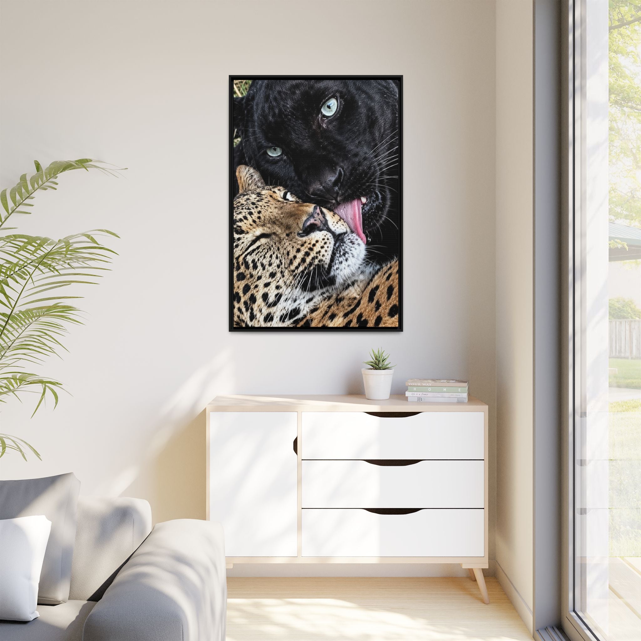 Big Cat Portrait Matte Canvas Framed — 'Perfect' Love-Themed Multi-Color Wall Art
