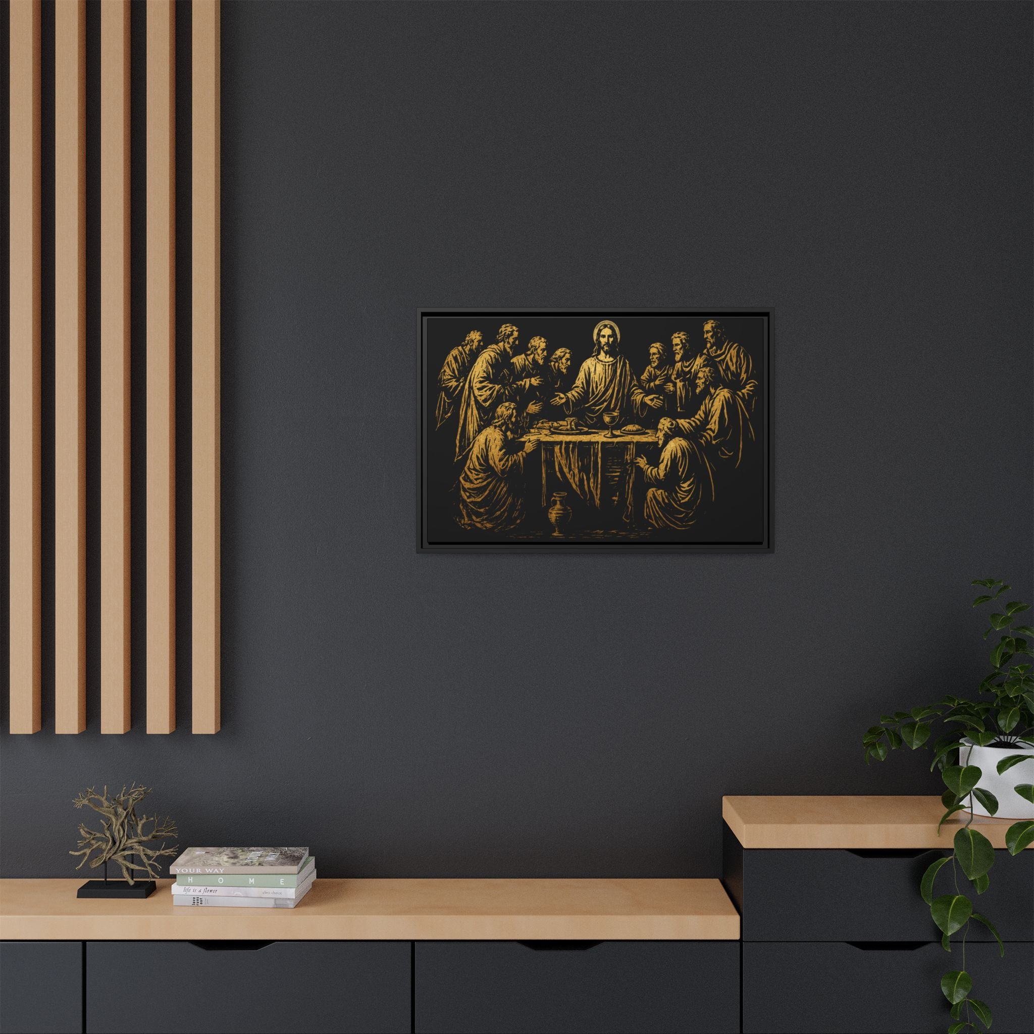 Framed Matte Canvas - The Last Supper Gold Illustration
