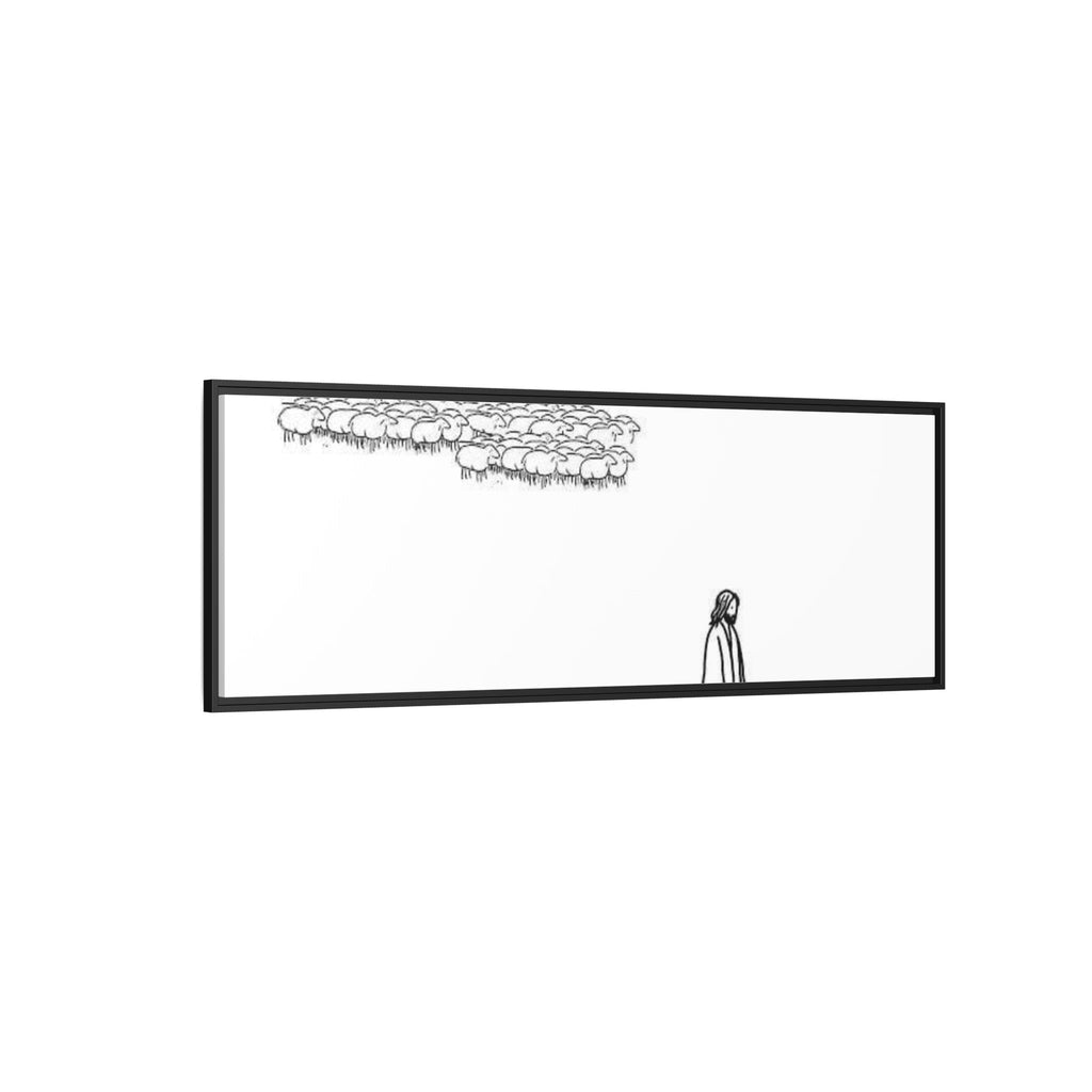 Framed Matte Canvas Print — Minimal The Good Shepherd & Flock Line Art