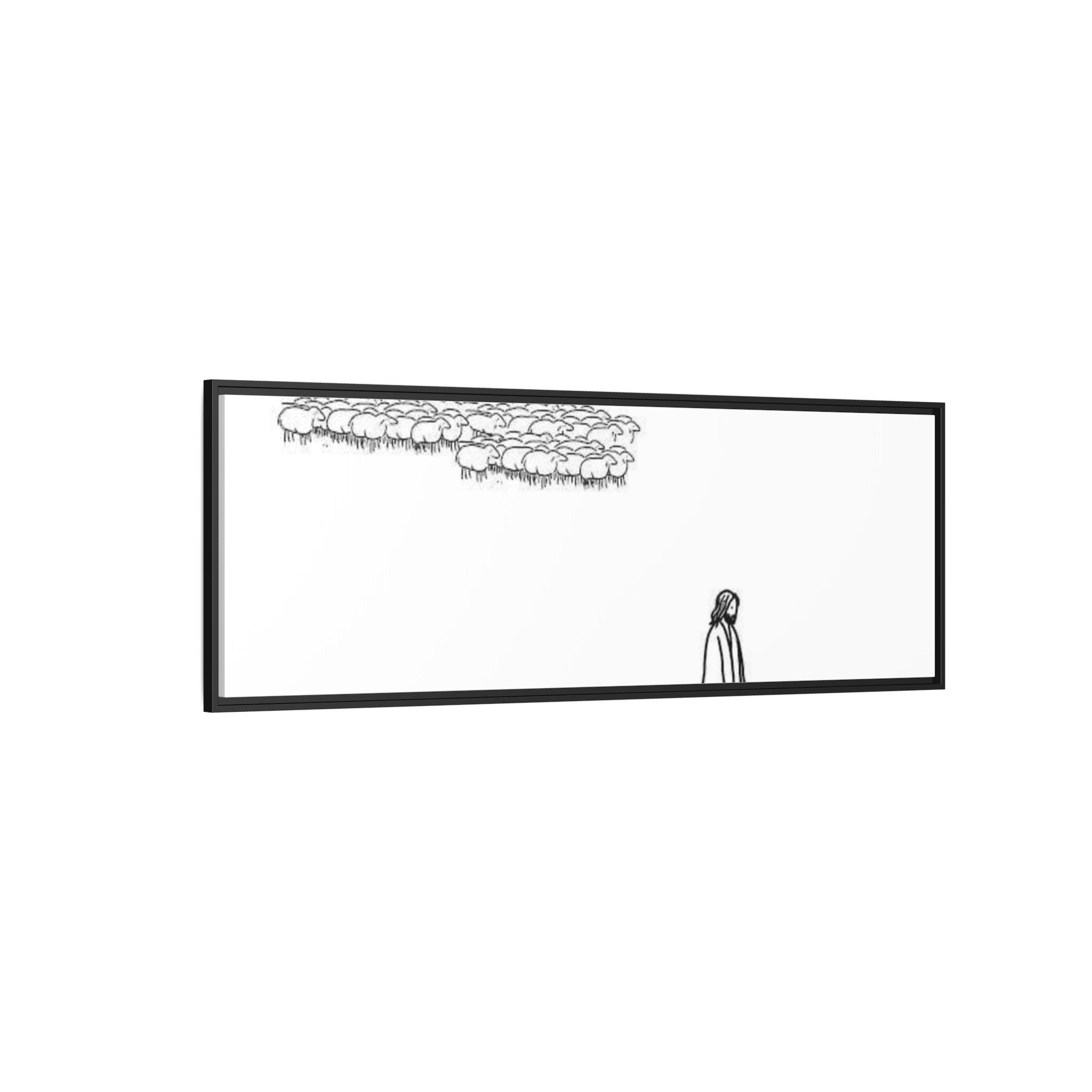 Framed Matte Canvas Print — Minimal The Good Shepherd & Flock Line Art