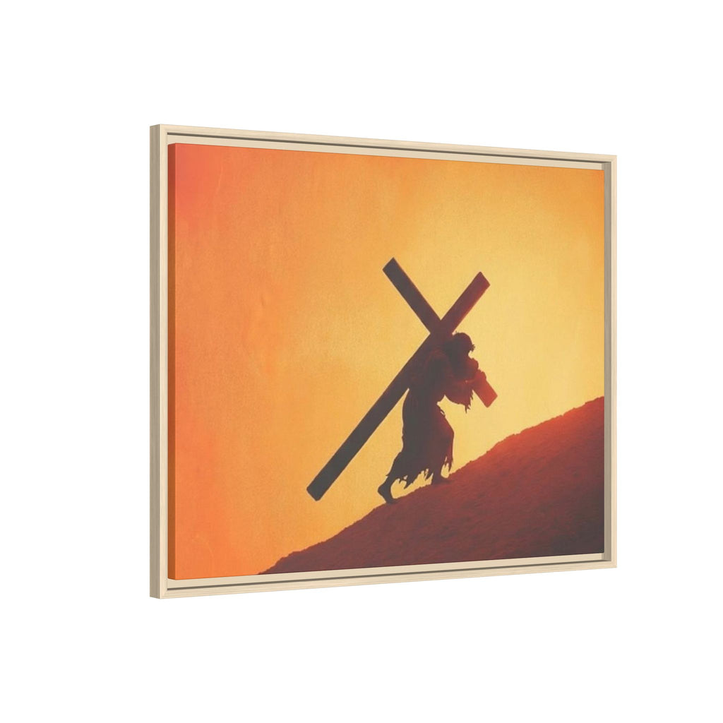 Jesus Christ Carrying Cross Framed Canvas — 'The World On His Shoulder' Sunset Art