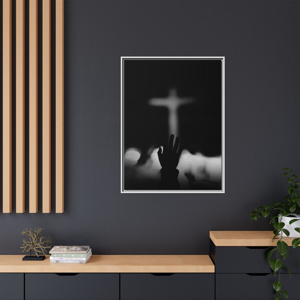 Framed Matte Canvas - Worship Silhouette Cross Wall Art