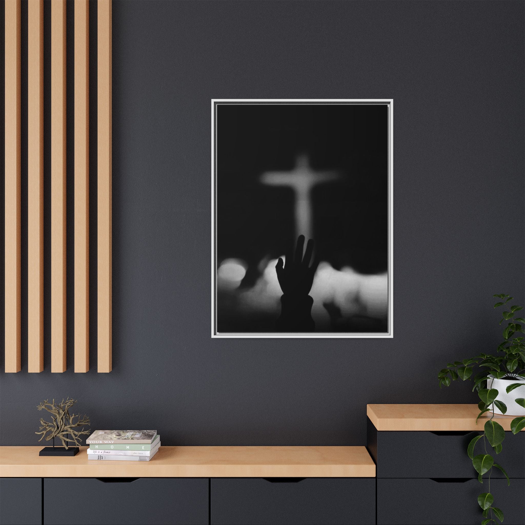 Framed Matte Canvas - Worship Silhouette Cross Wall Art