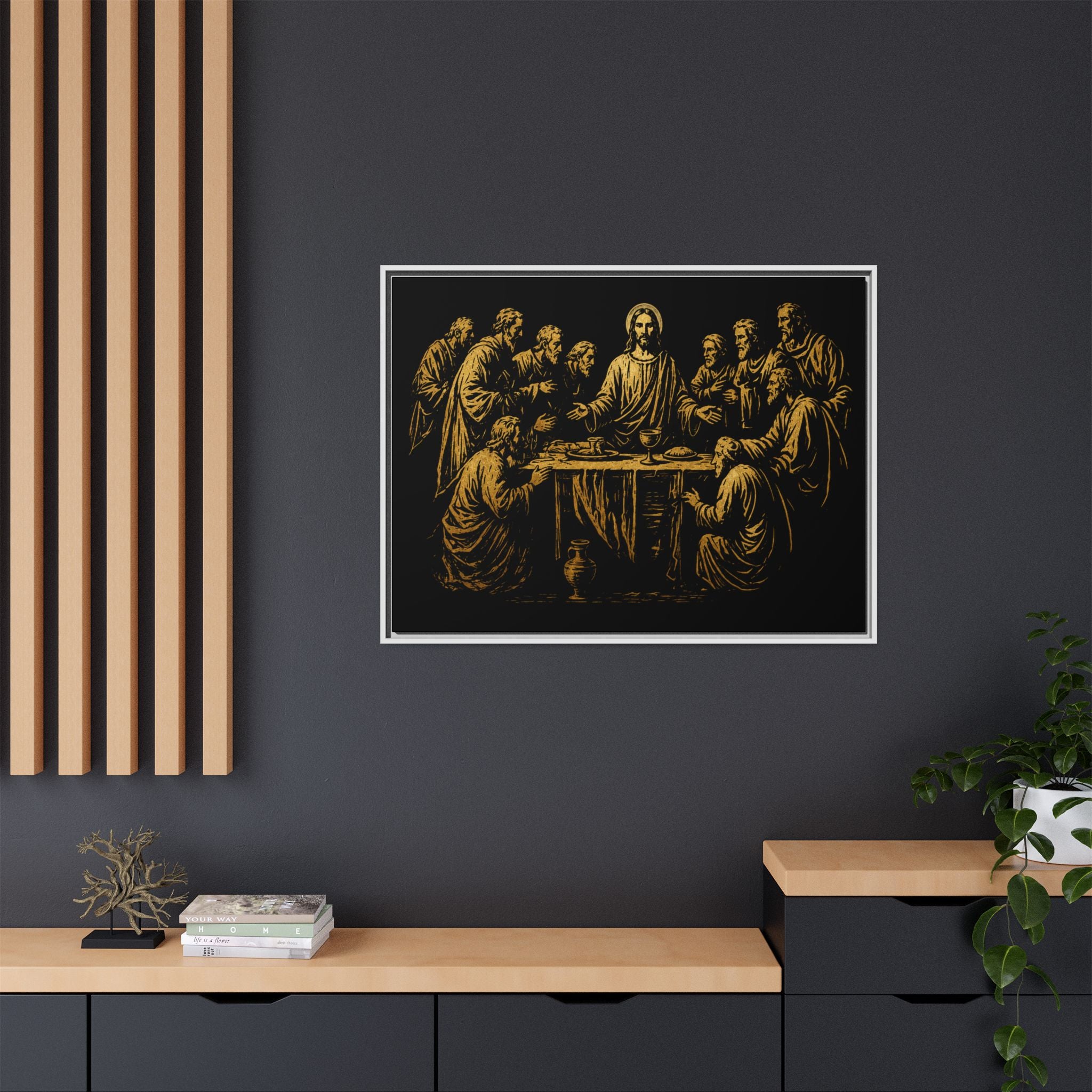 Framed Matte Canvas - The Last Supper Gold Illustration