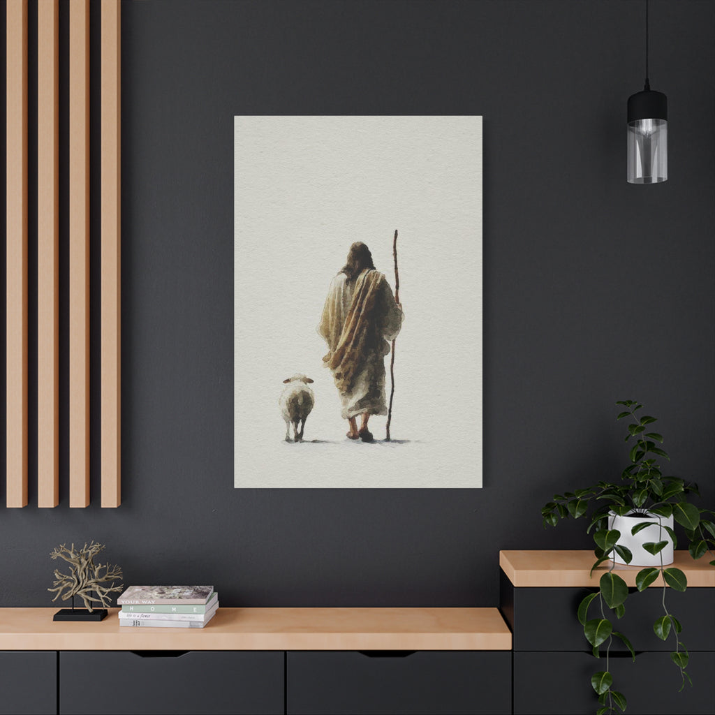 Christian Shepherd Canvas Print – Jesus With Lamb Matte Stretched Wall Art