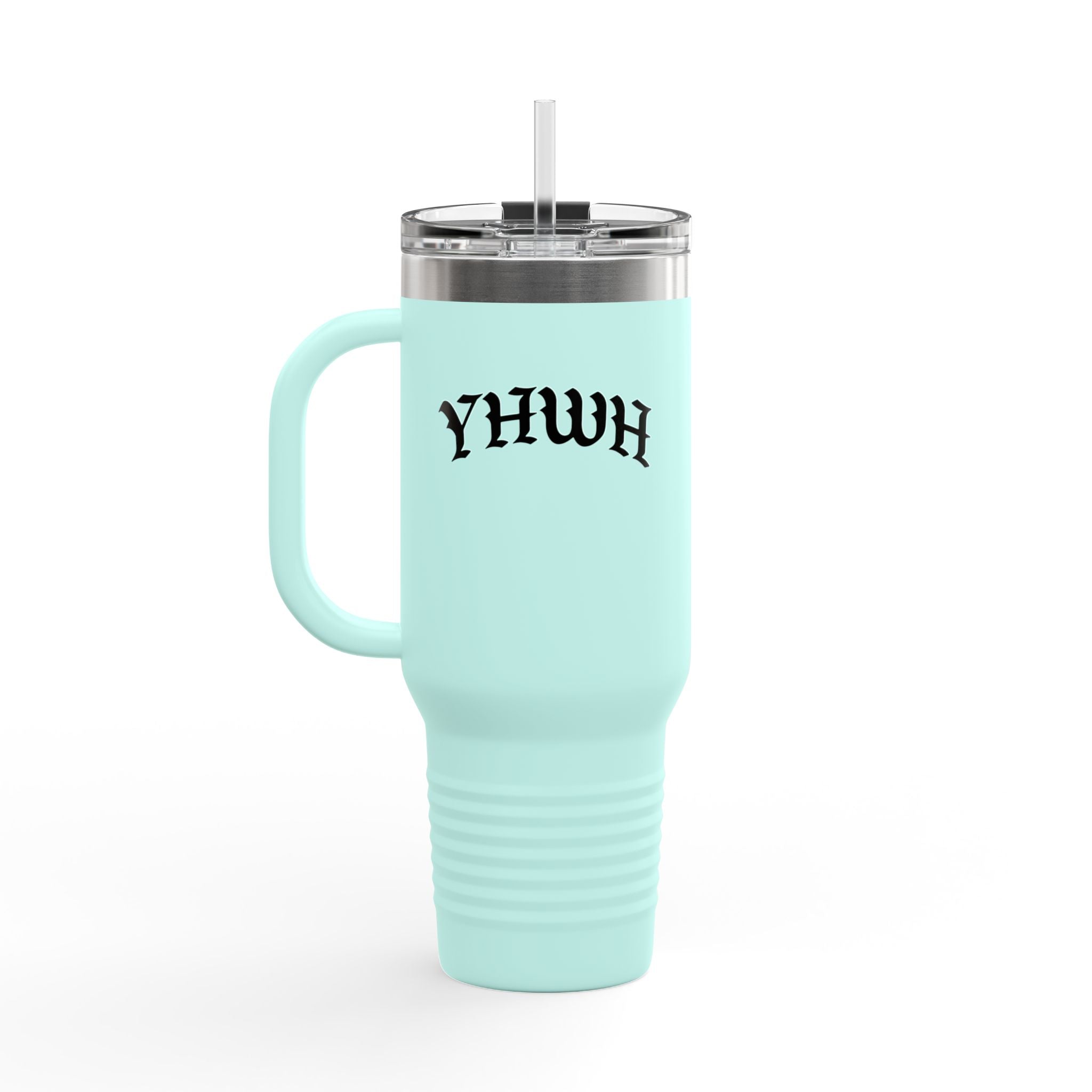 40oz Insulated Travel Mug — White Stainless Tumbler with Lid & Straw