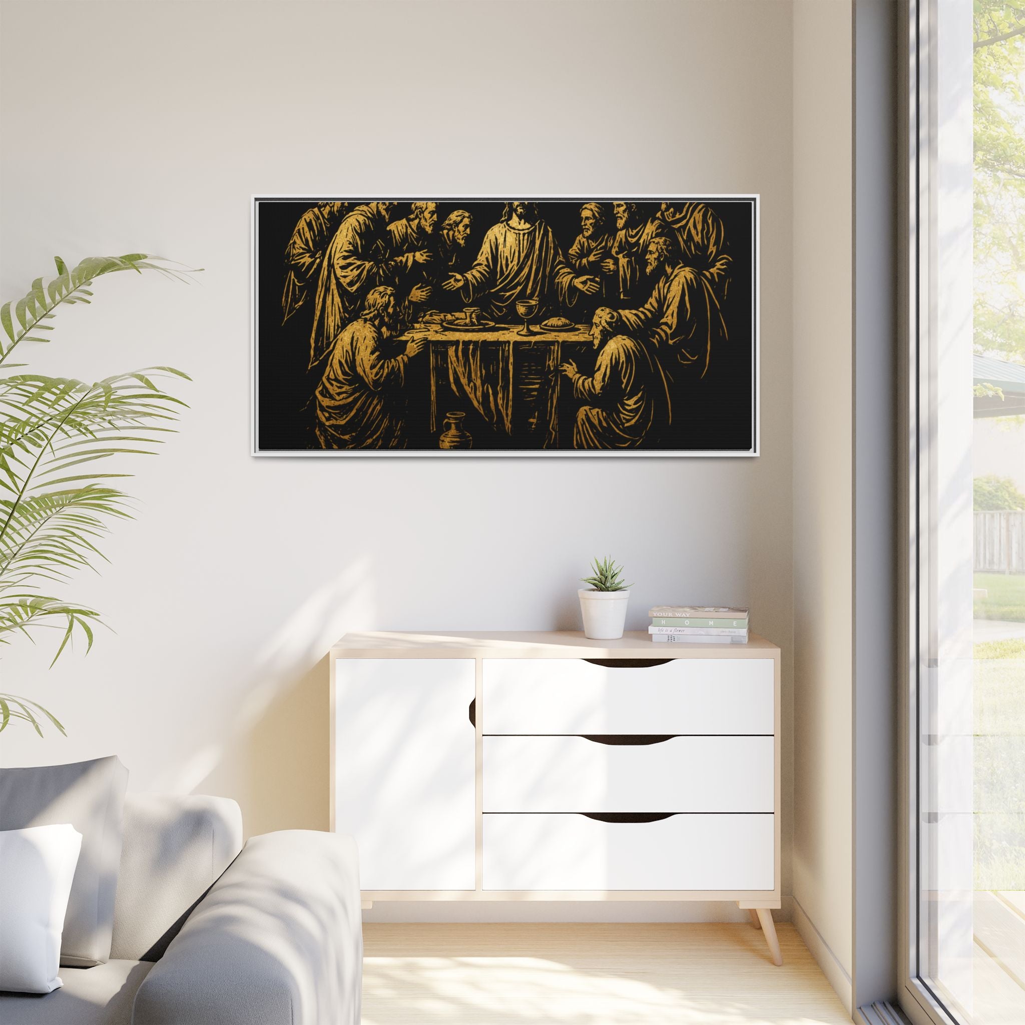 Framed Matte Canvas - The Last Supper Gold Illustration