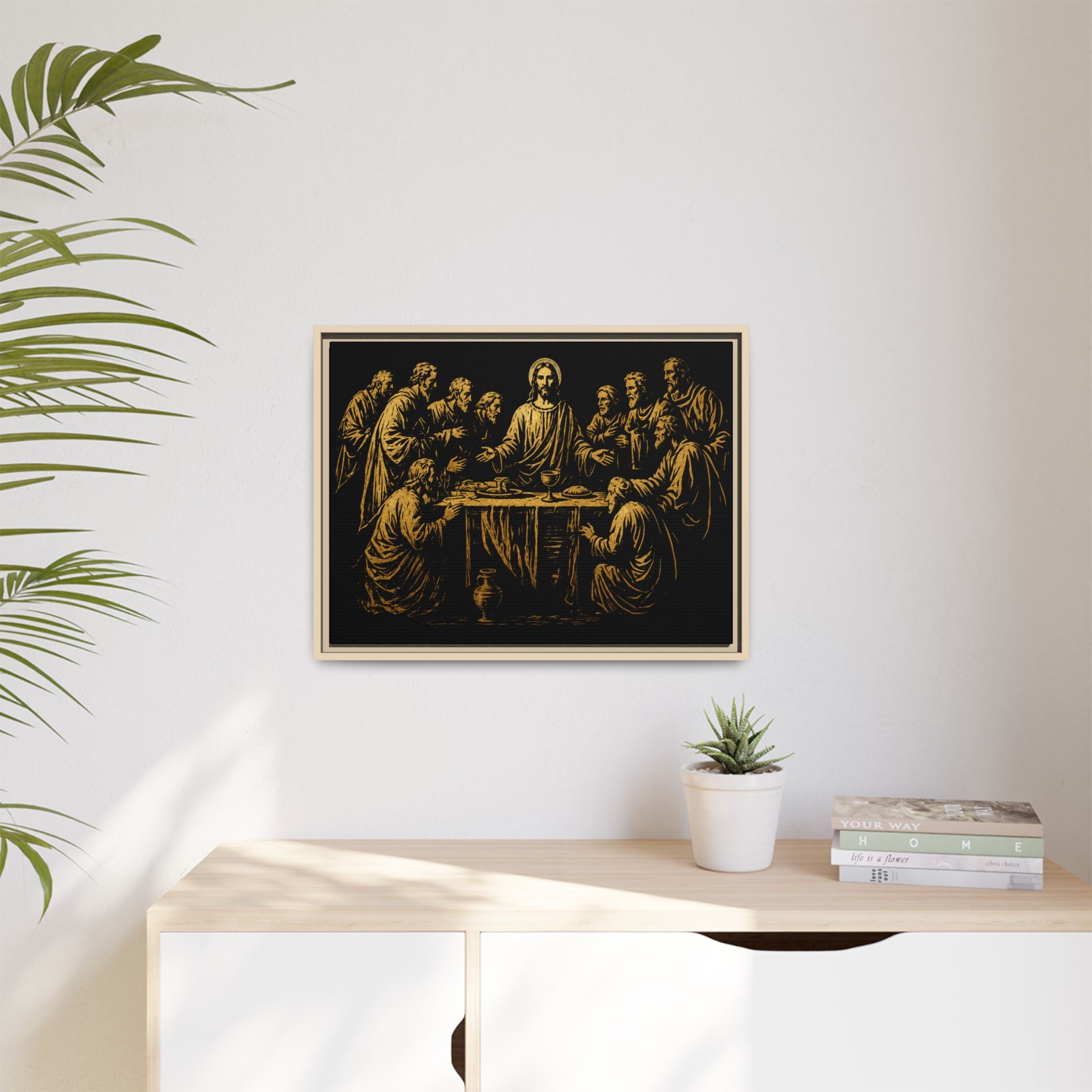 Framed Matte Canvas - The Last Supper Gold Illustration