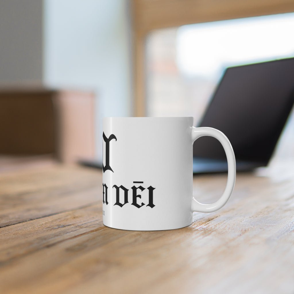 Donum Dei Est. 1111 Ceramic Coffee Mug — Gothic Script 11oz