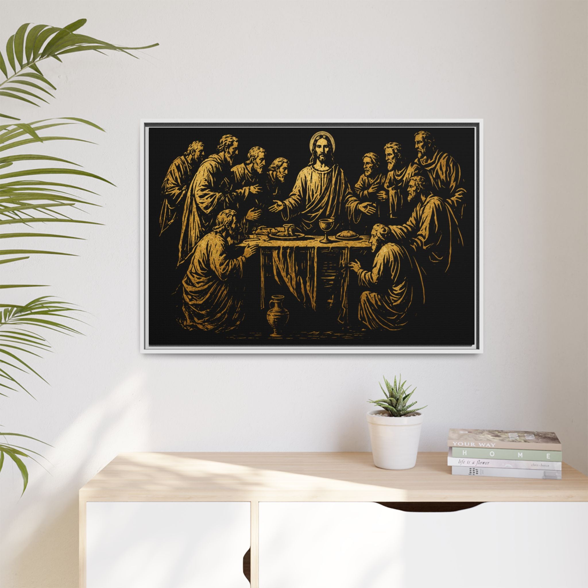 Framed Matte Canvas - The Last Supper Gold Illustration