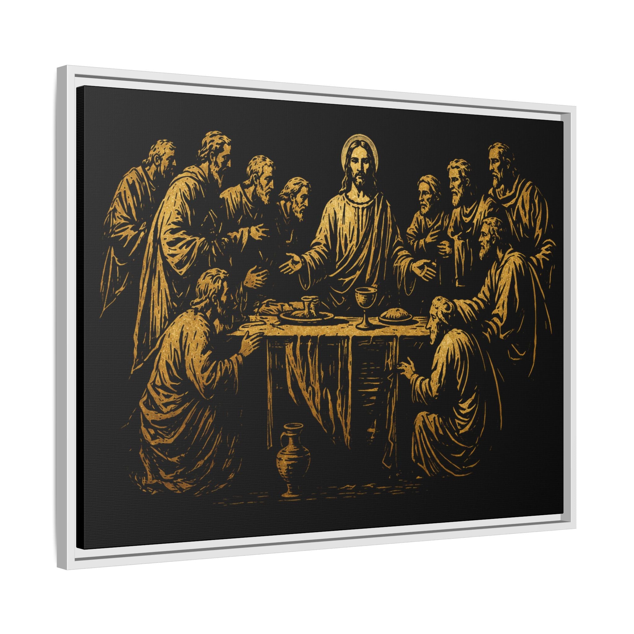 Framed Matte Canvas - The Last Supper Gold Illustration