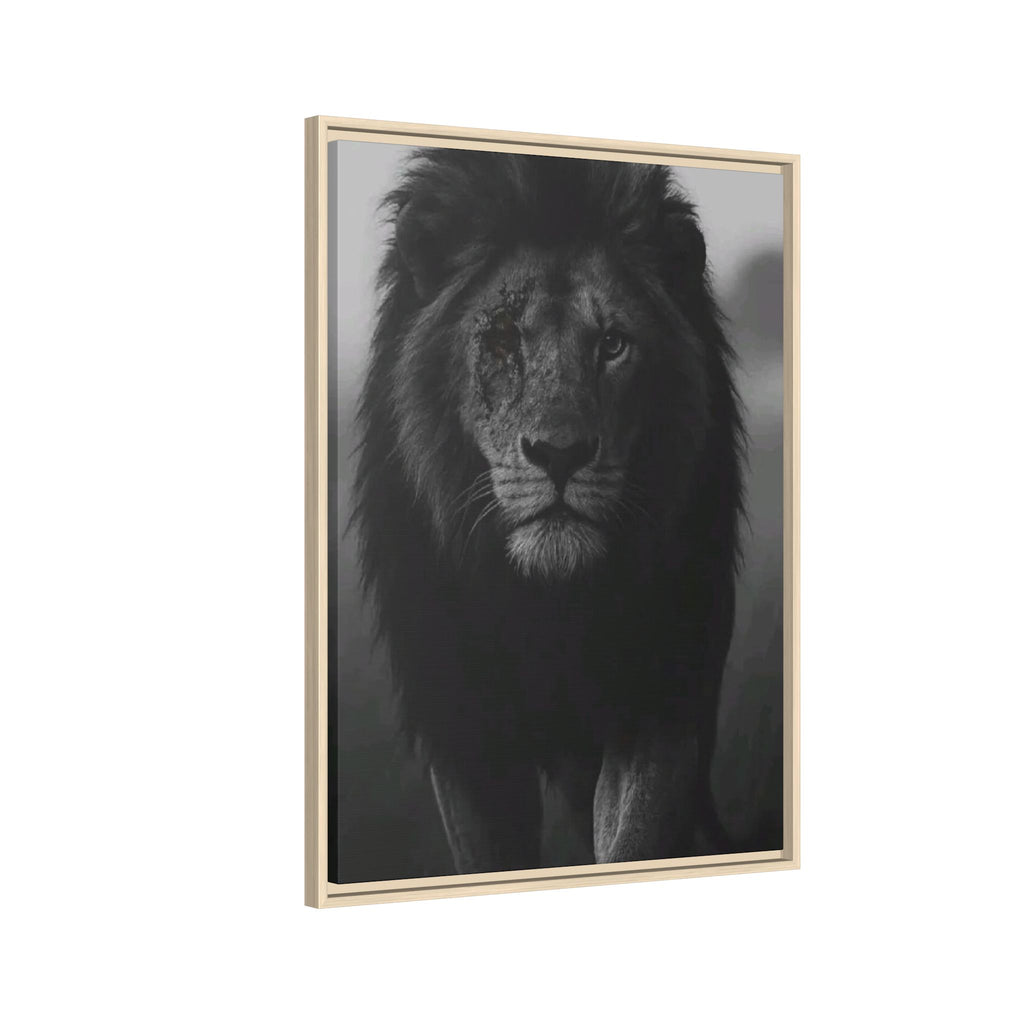 Framed Matte Canvas Lion Wall Art – Black & White Majestic Lion Print