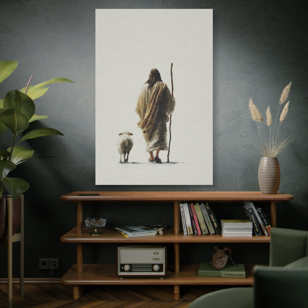 Christian Shepherd Canvas Print – Jesus With Lamb Matte Stretched Wall Art