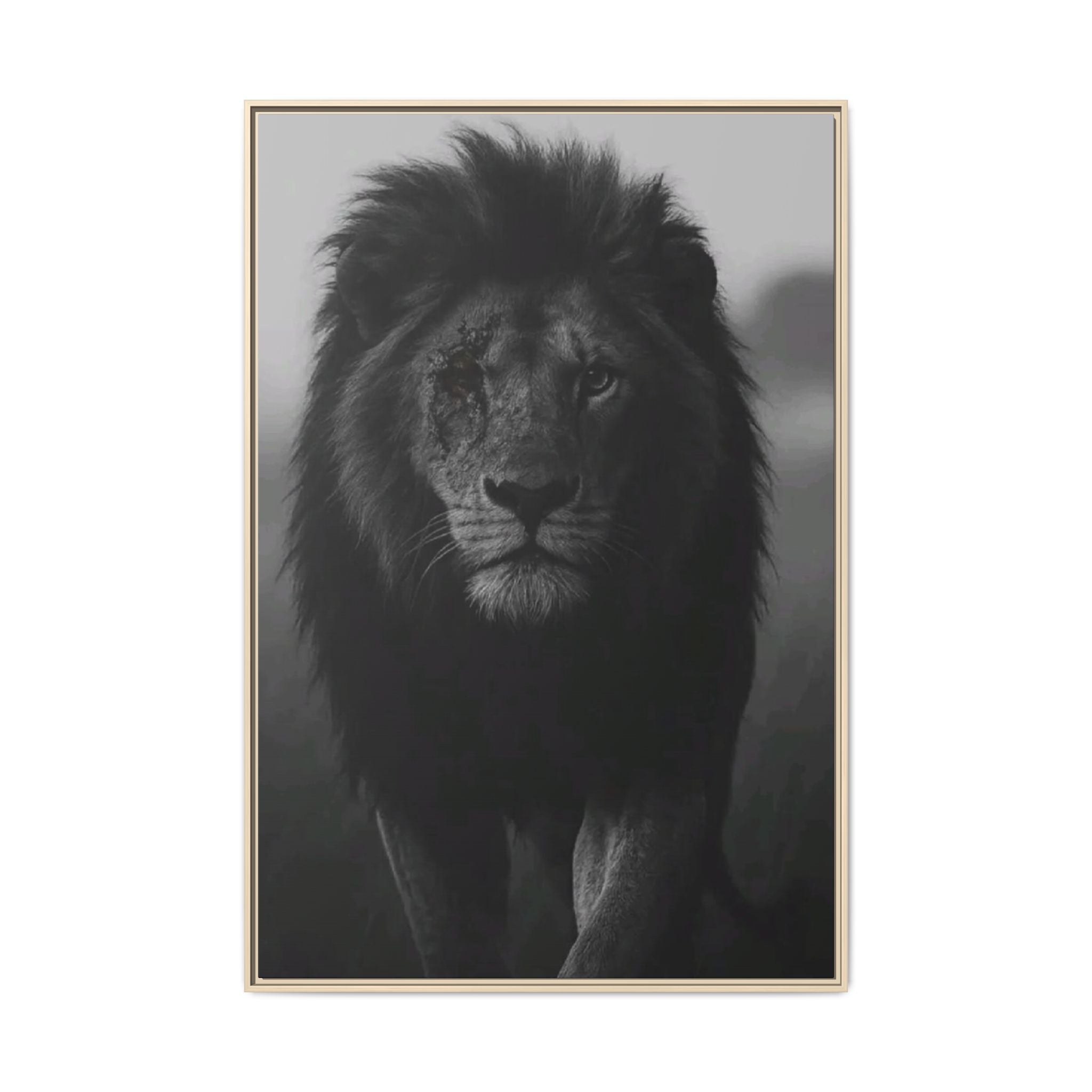 Framed Matte Canvas Lion Wall Art – Black & White Majestic Lion Print