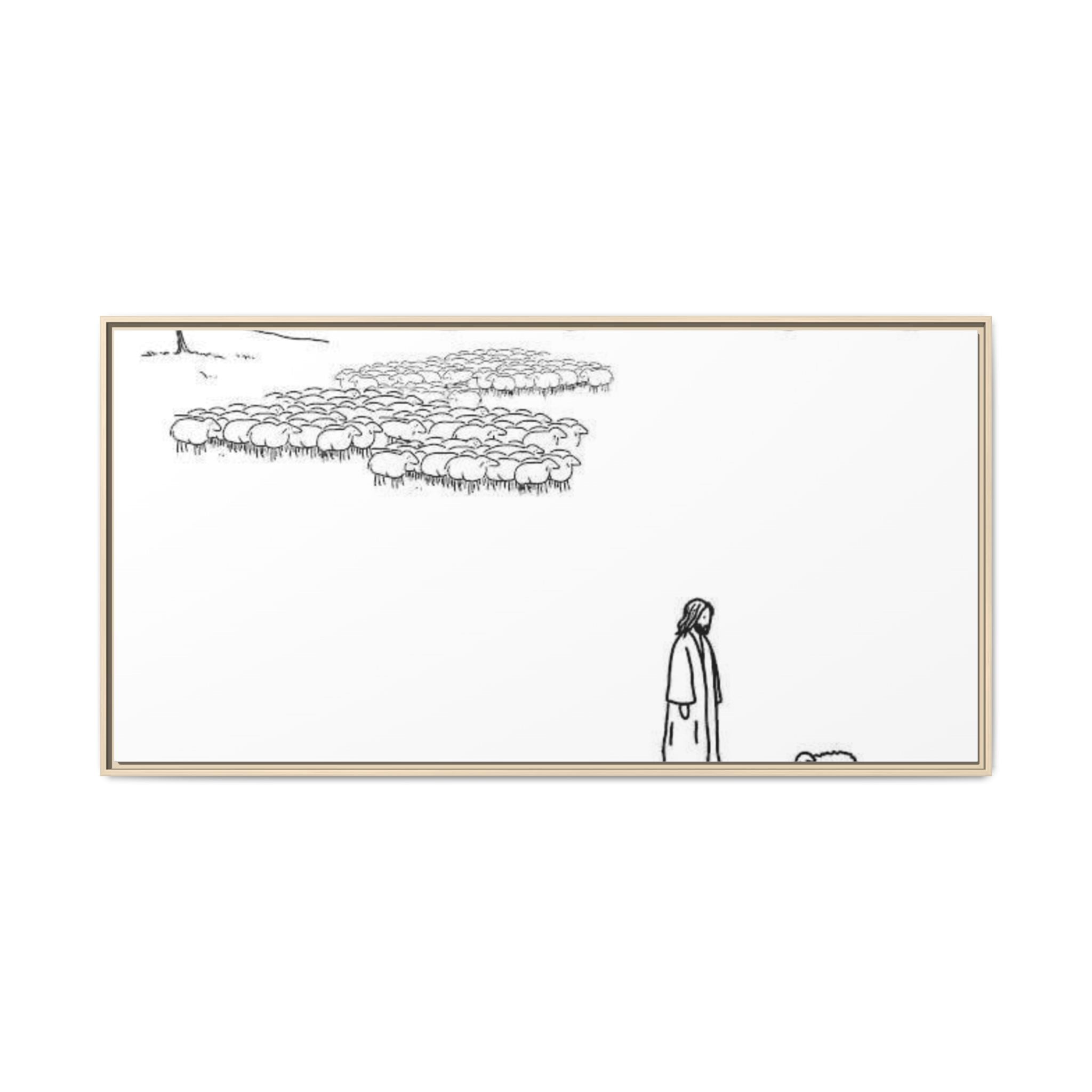Framed Matte Canvas Print — Minimal The Good Shepherd & Flock Line Art