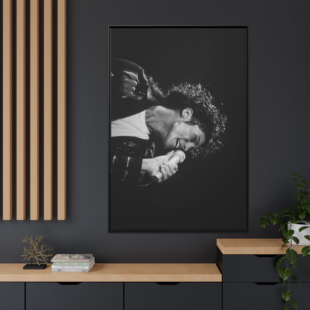 Black & White Rock Singer Matte Canvas Print (Framed)