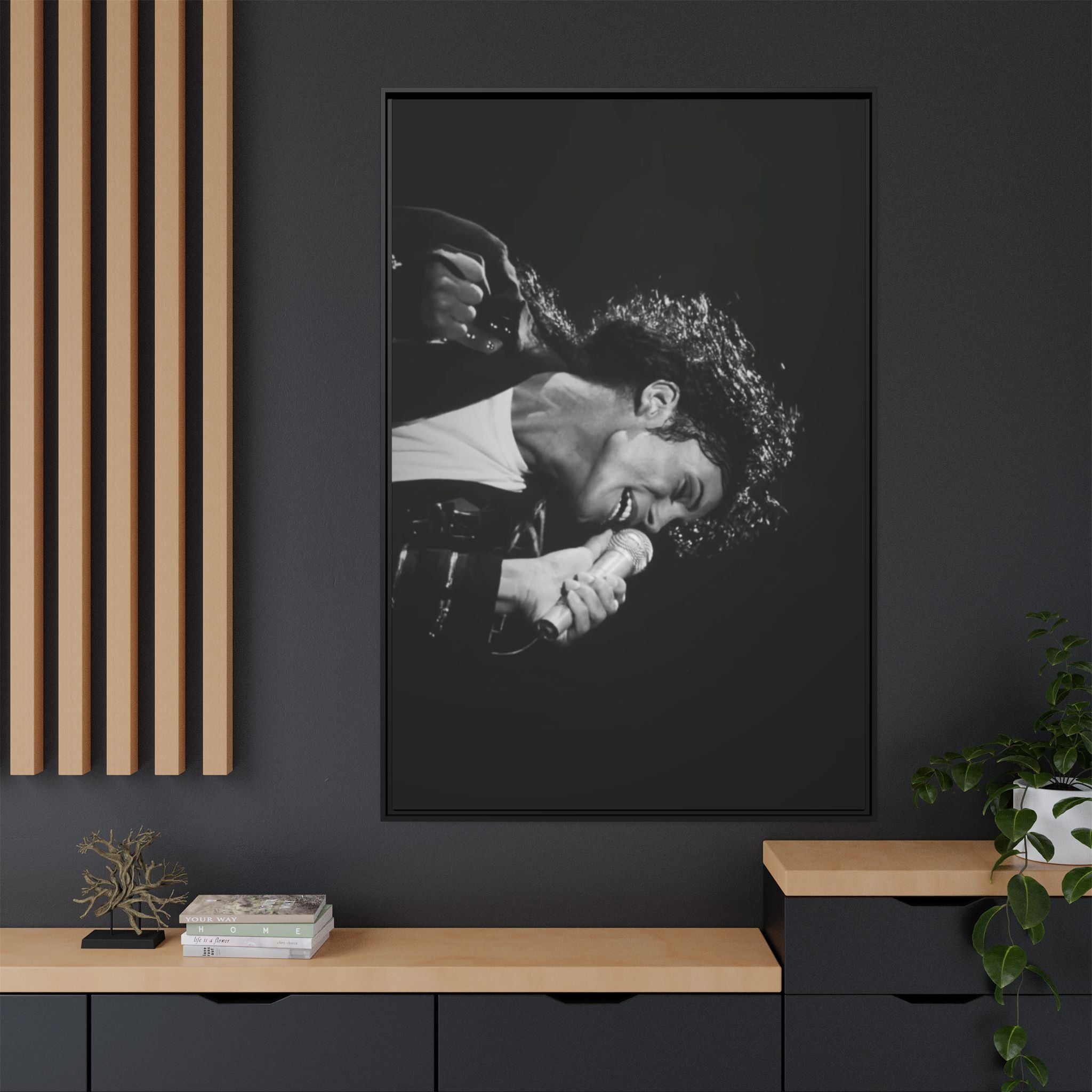 Black & White Rock Singer Matte Canvas Print (Framed)