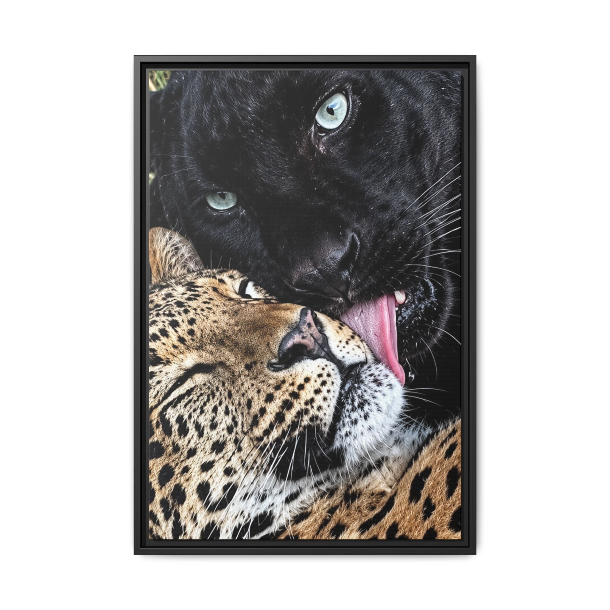 Big Cat Portrait Matte Canvas Framed — 'Perfect' Love-Themed Multi-Color Wall Art