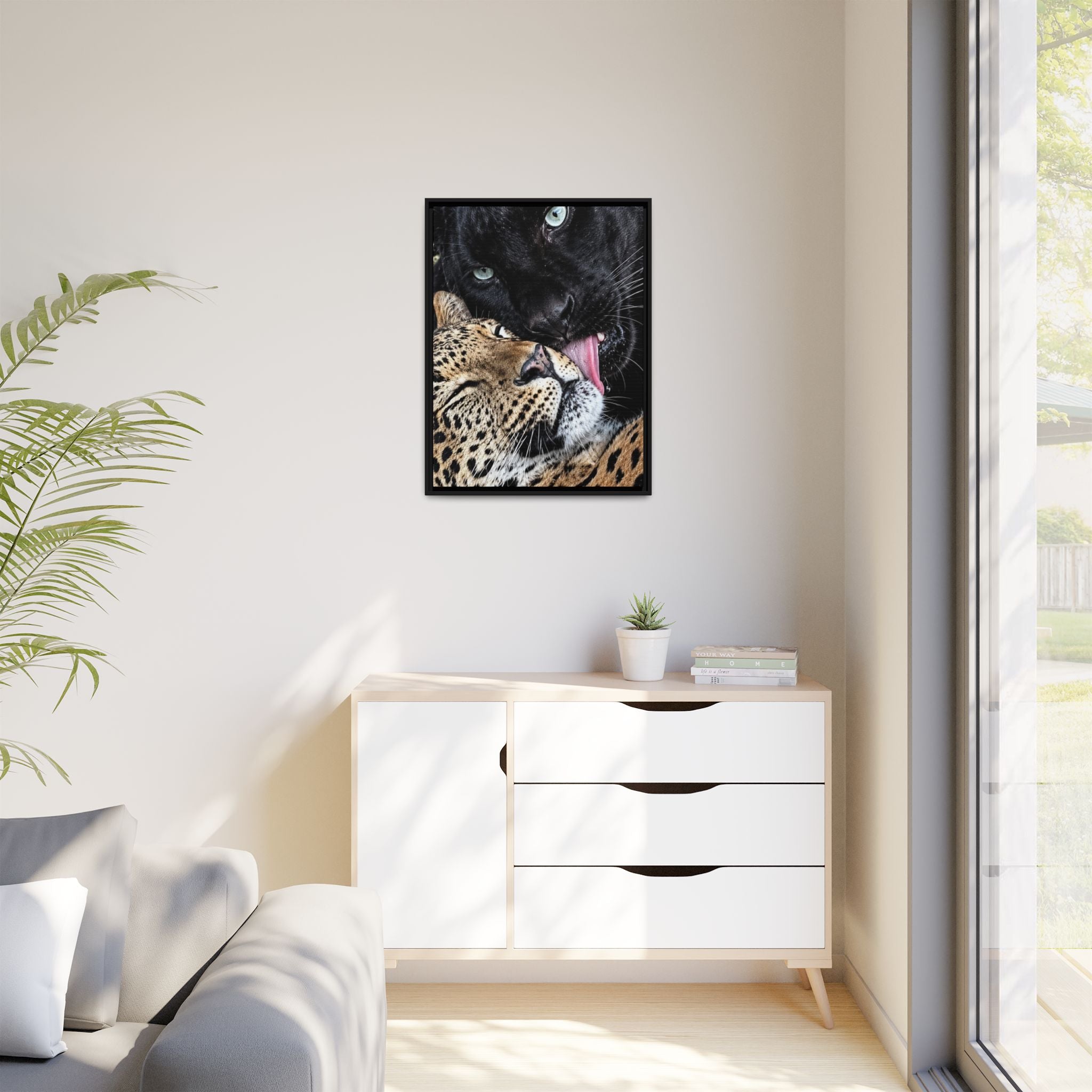 Big Cat Portrait Matte Canvas Framed — 'Perfect' Love-Themed Multi-Color Wall Art