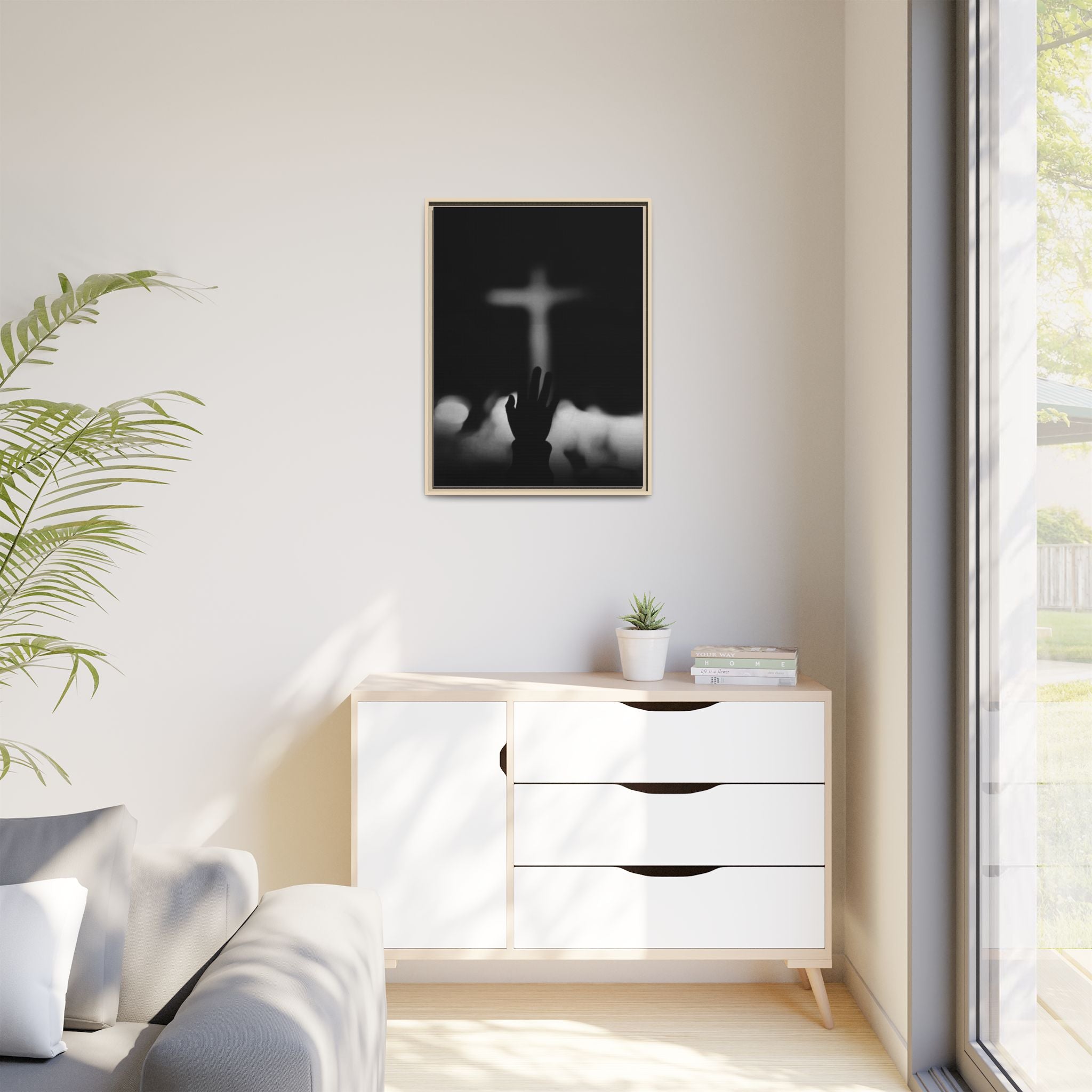 Framed Matte Canvas - Worship Silhouette Cross Wall Art
