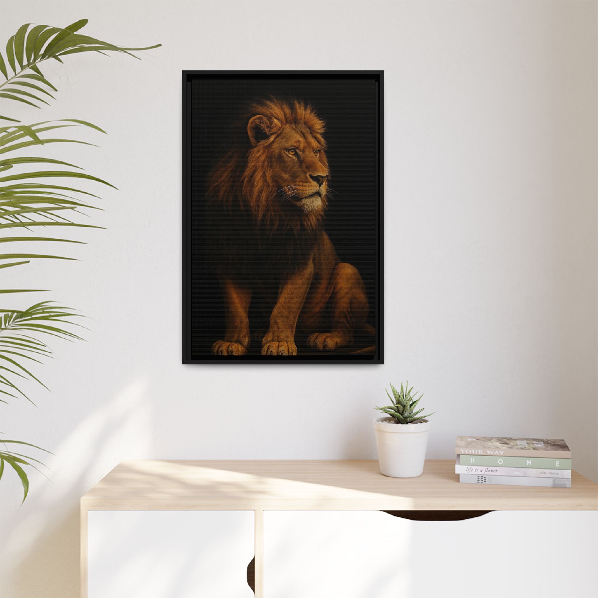 Majestic Lion Framed Canvas Wall Art — Matte Multi-Color