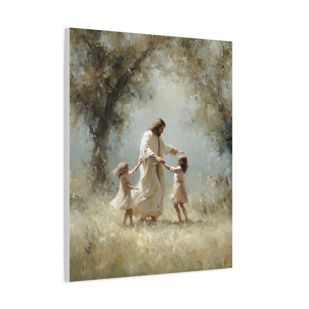 Jesus Dancing with Children Matte Canvas Wall Art — Religious Christian Home Decor