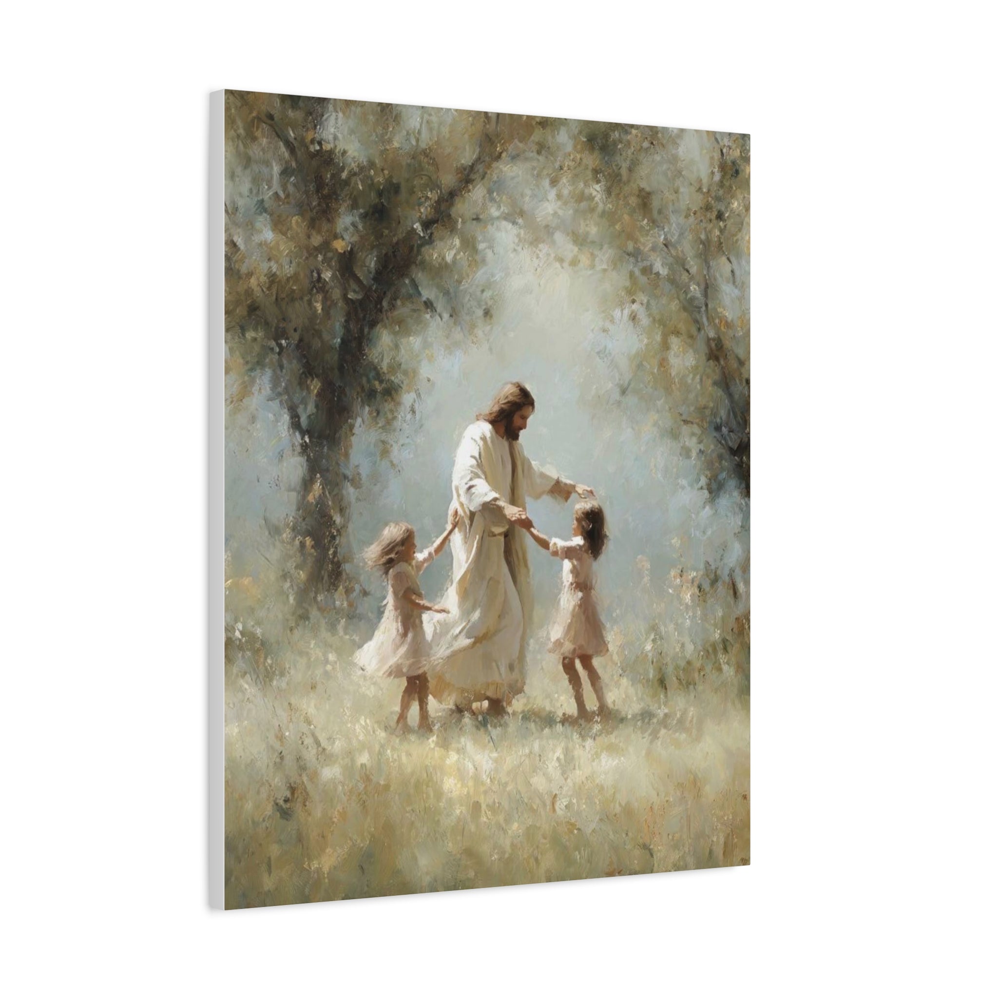 Jesus Dancing with Children Matte Canvas Wall Art — Religious Christian Home Decor