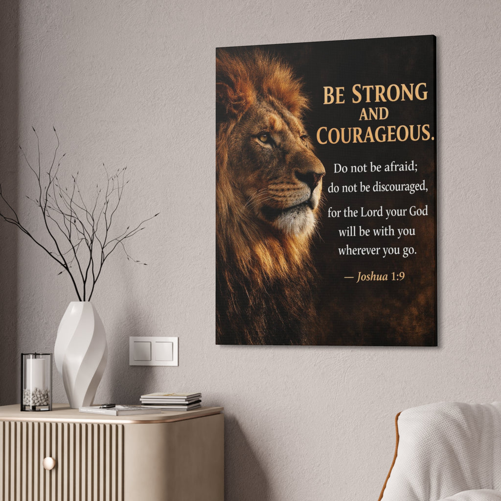 Bold As a Lion Joshua 1:9 Canvas Wall Art — FAITH Inspirational Verse