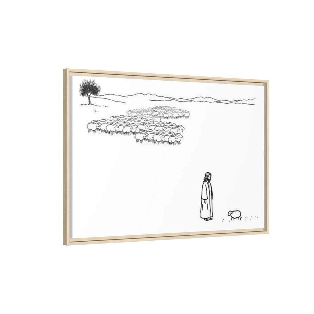 Framed Matte Canvas Print — Minimal The Good Shepherd & Flock Line Art