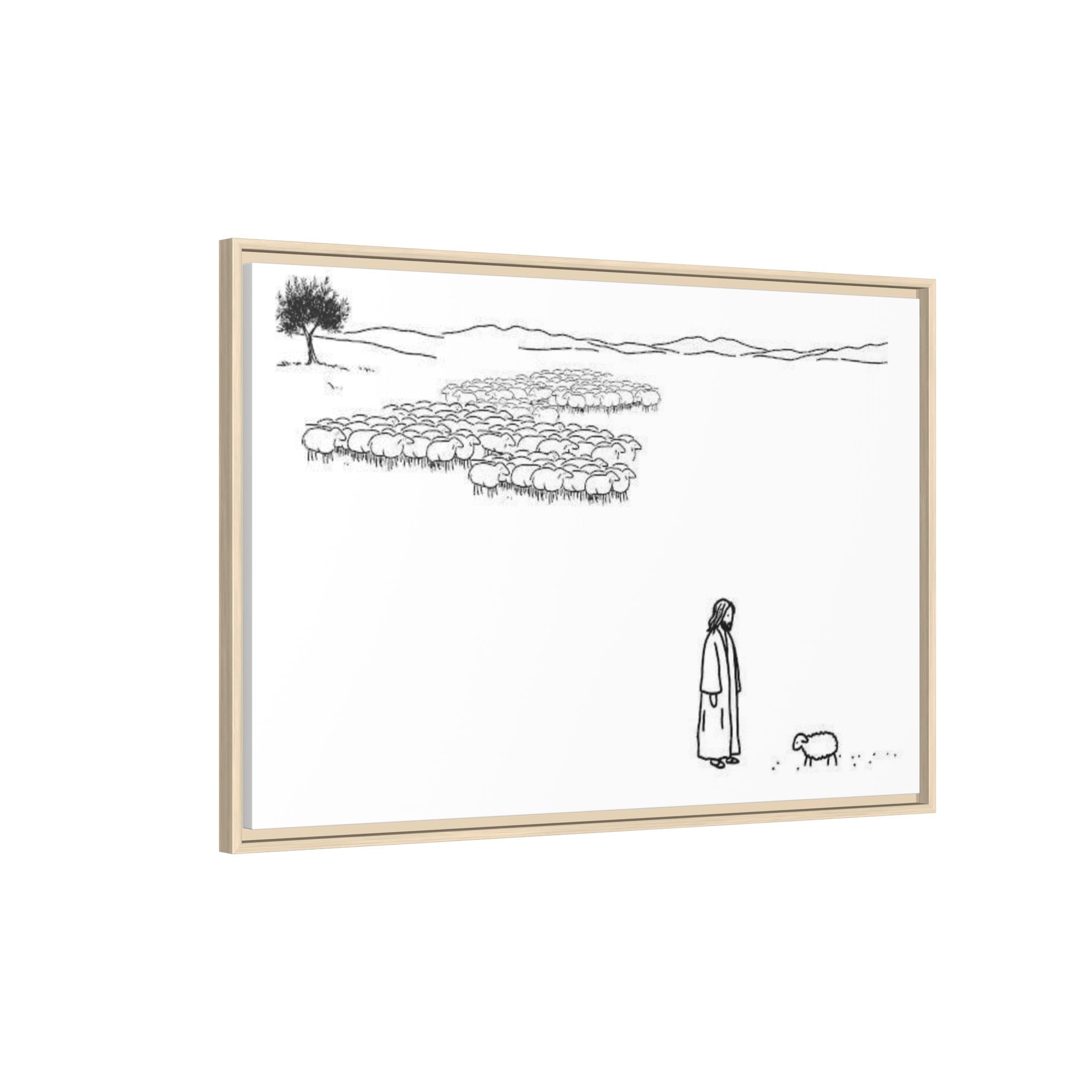 Framed Matte Canvas Print — Minimal The Good Shepherd & Flock Line Art