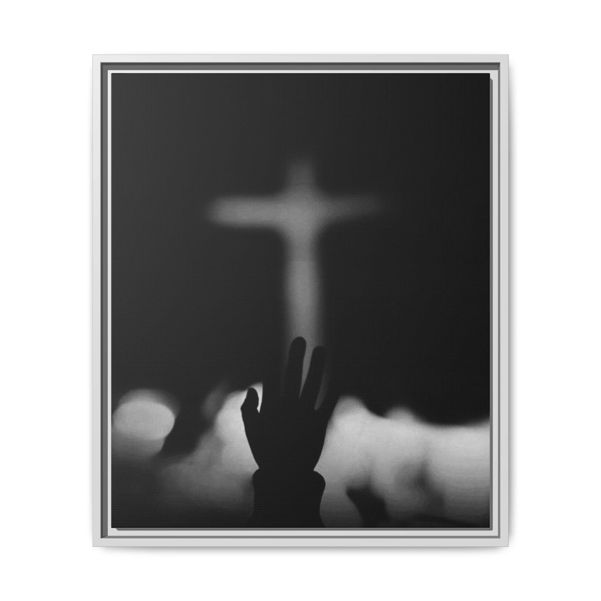 Framed Matte Canvas - Worship Silhouette Cross Wall Art